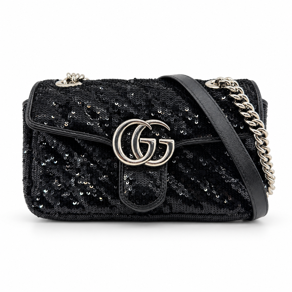 Gucci GG Marmont Sequins x leather Chain Shoulder Bag Black