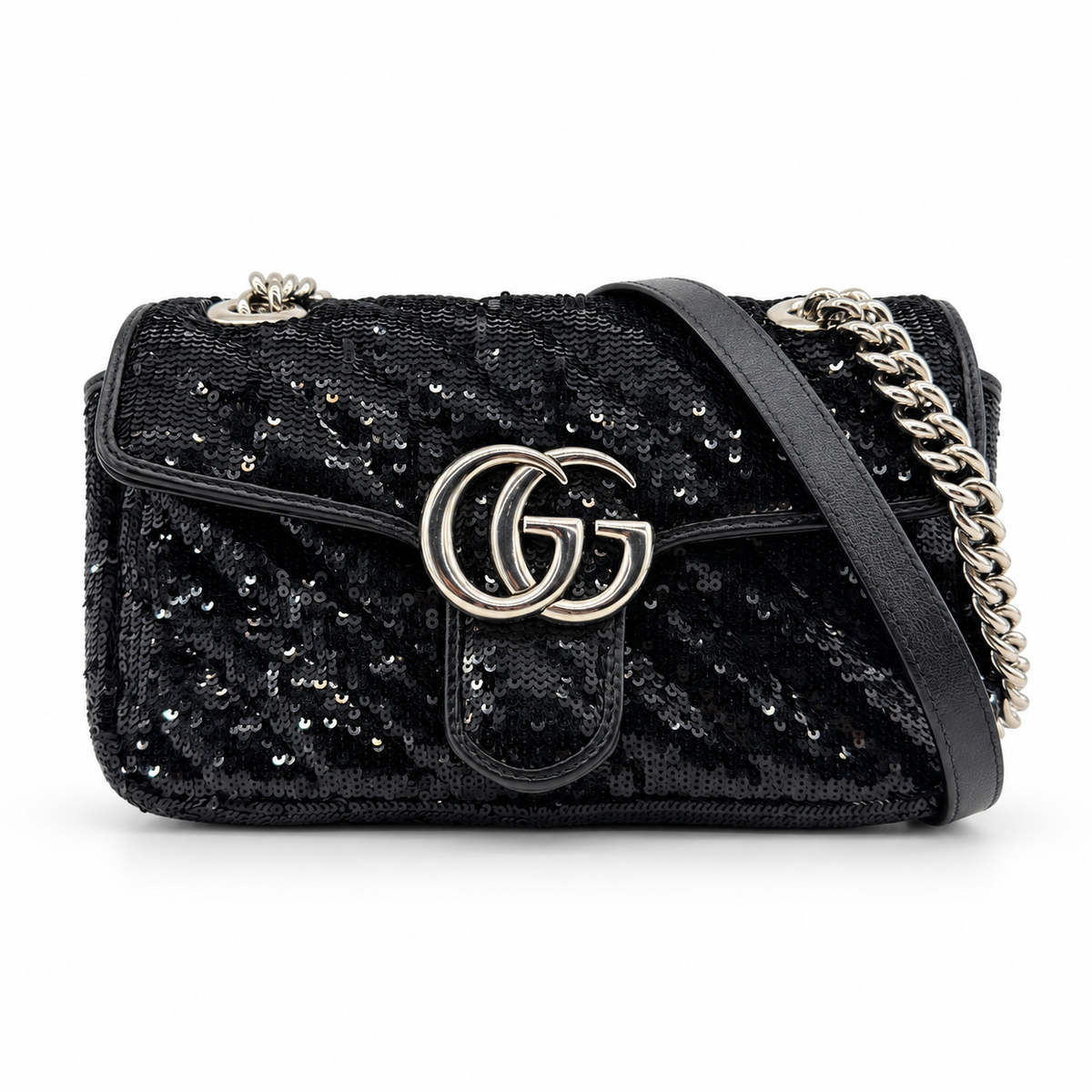 Gucci GG Marmont Sequins x leather Chain Shoulder Bag Black