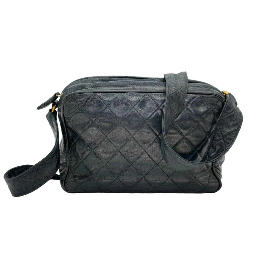 CHANEL Matelassé 2nd Series Camera Bag Lambskin Black Gold Hardware Charm Shoulder Bag