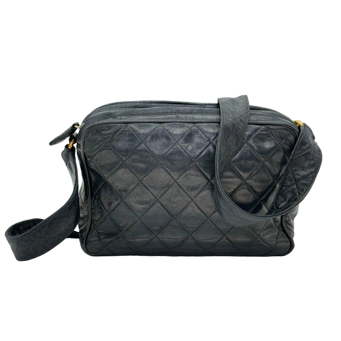 CHANEL Matelassé 2nd Series Camera Bag Lambskin Black Gold Hardware Charm Shoulder Bag