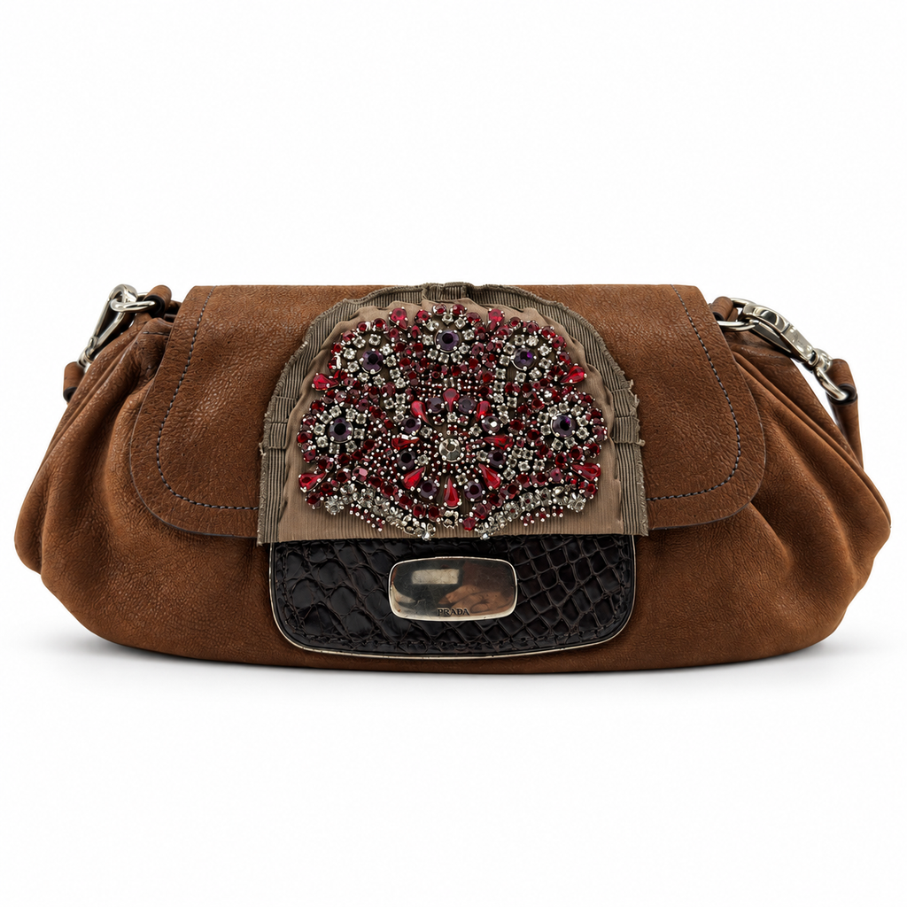 PRADA Jeweled Antic Skipper Bruciato Shoulder Bag