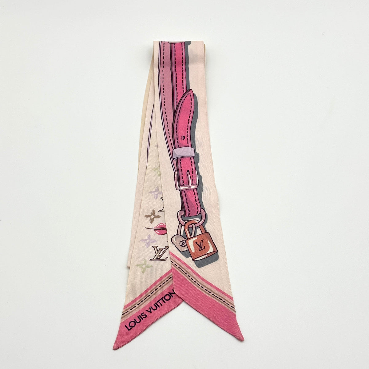 Louis Vuitton Silk Flowers and Straps Bandeau BB Pink Scarf