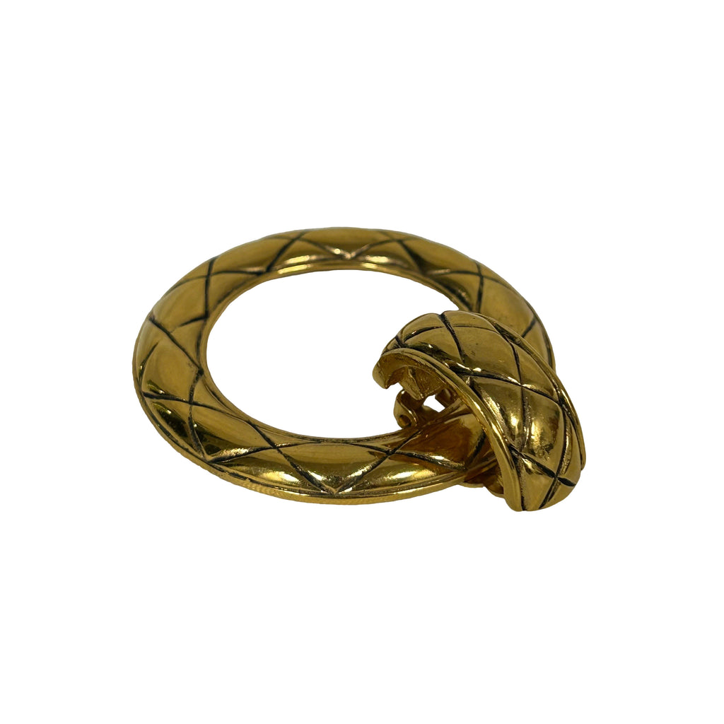 Chanel 绗缝圈形耳环金色复古