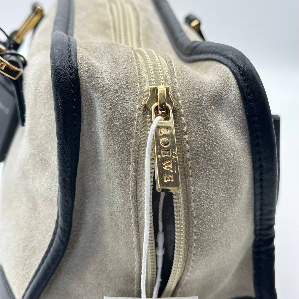 Loewe Amazona 28 Anagram Logo Suede Leather Boston Handbag