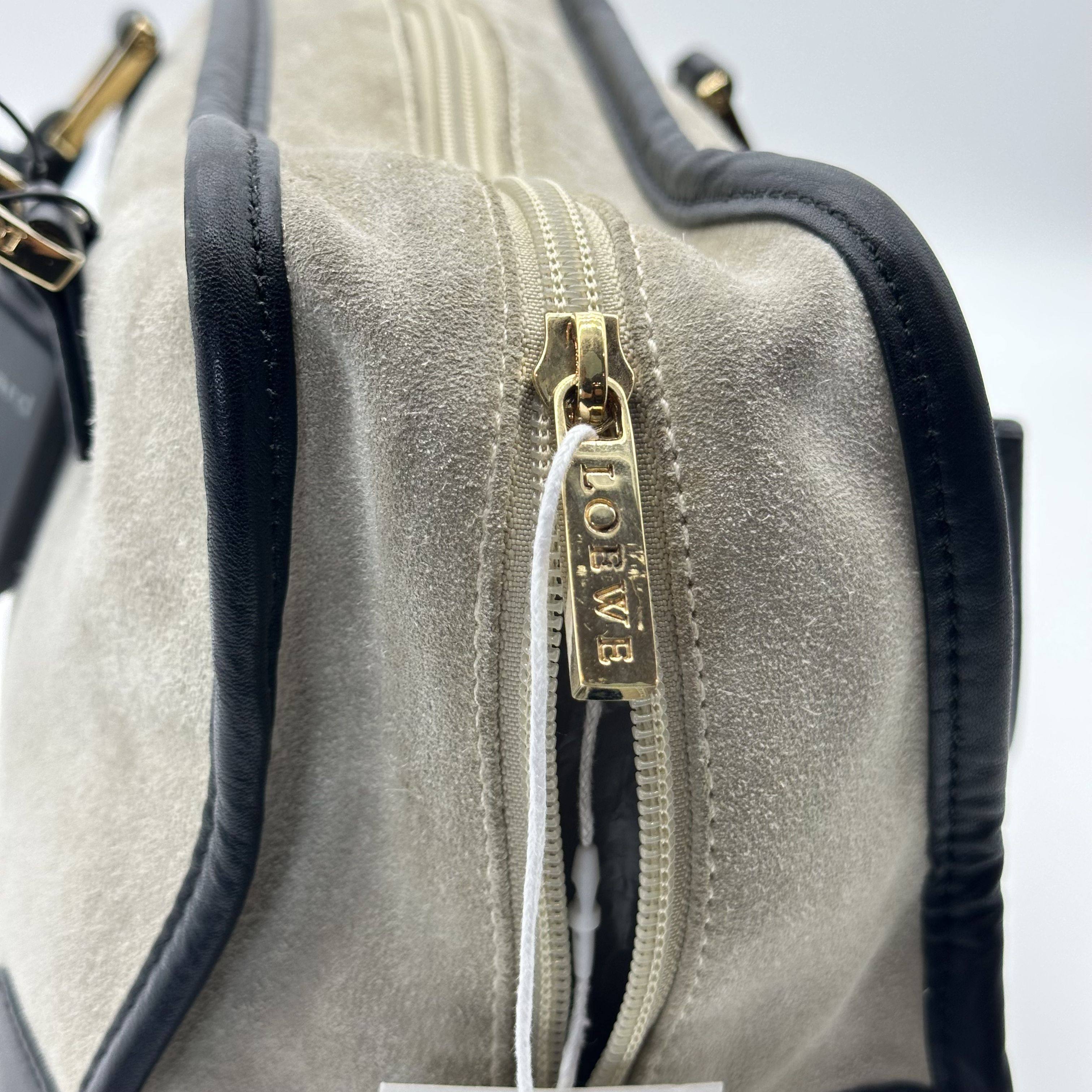 Loewe Amazona 28 Anagram Logo Suede Leather Boston Handbag
