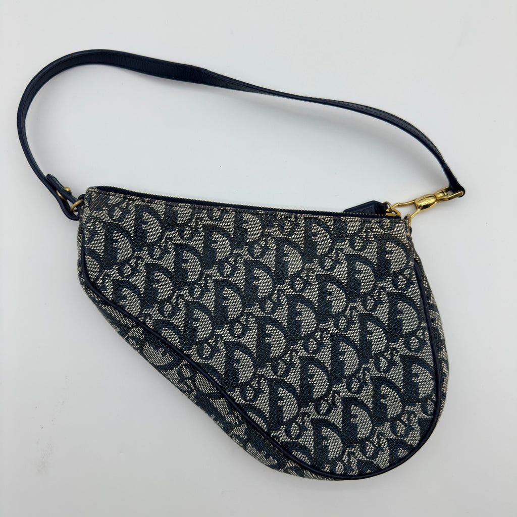 Dior Trotter Canvas Saddle Pouch Navy Shoulder Bag