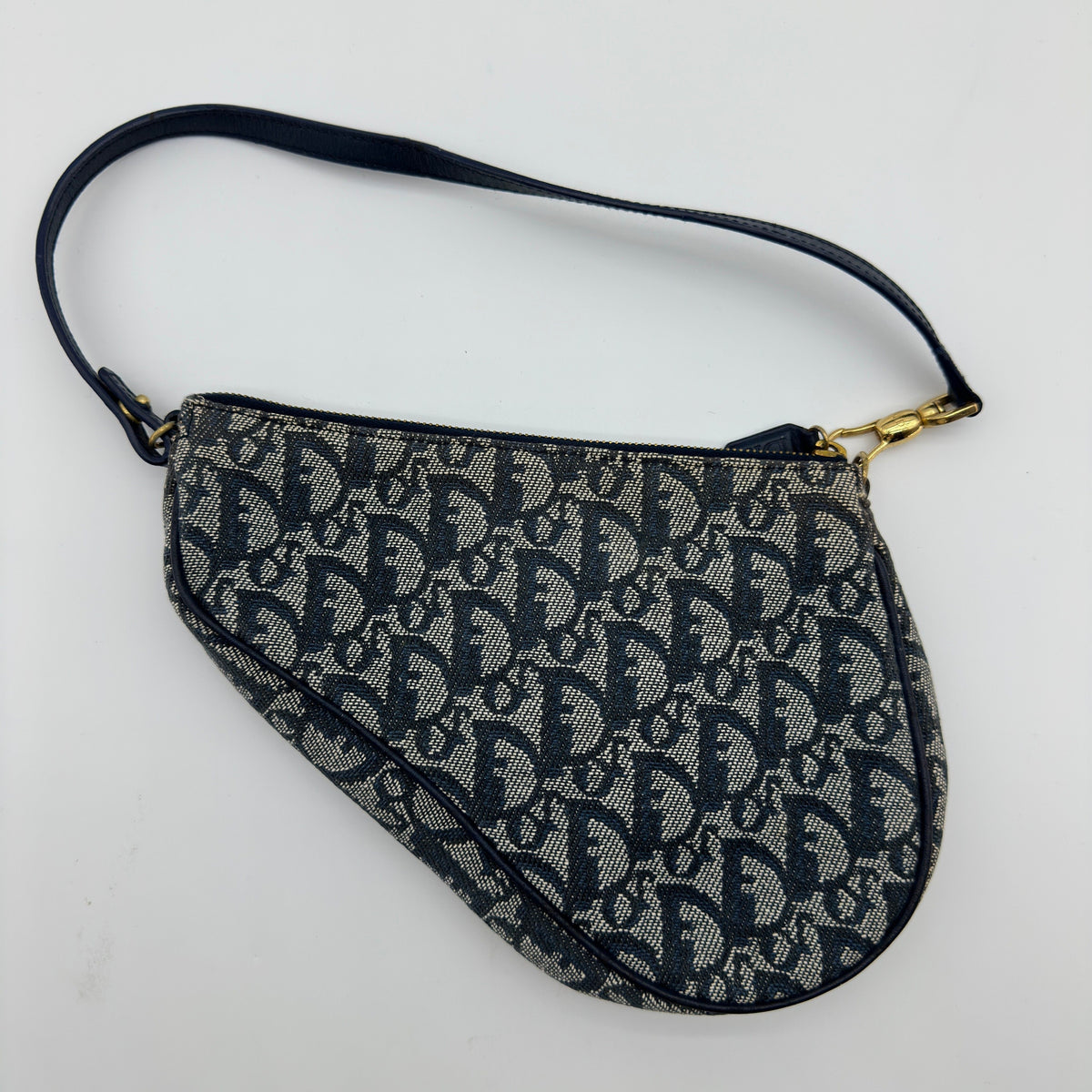 Dior Trotter Canvas Saddle Pouch Navy Shoulder Bag