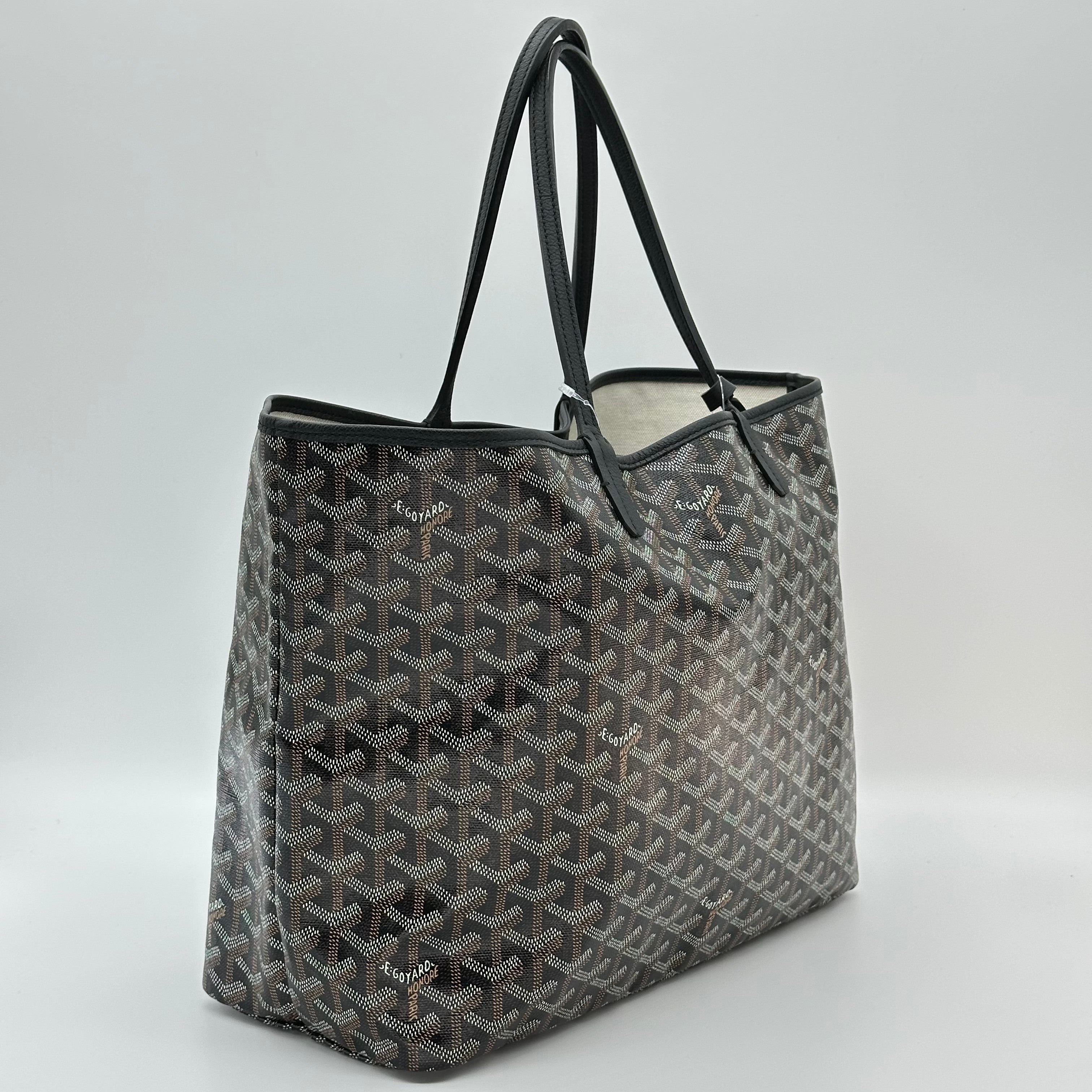Goyard Saint Louis PM 手提包黑色 Monogram 帆布 PVC 皮革单肩购物袋