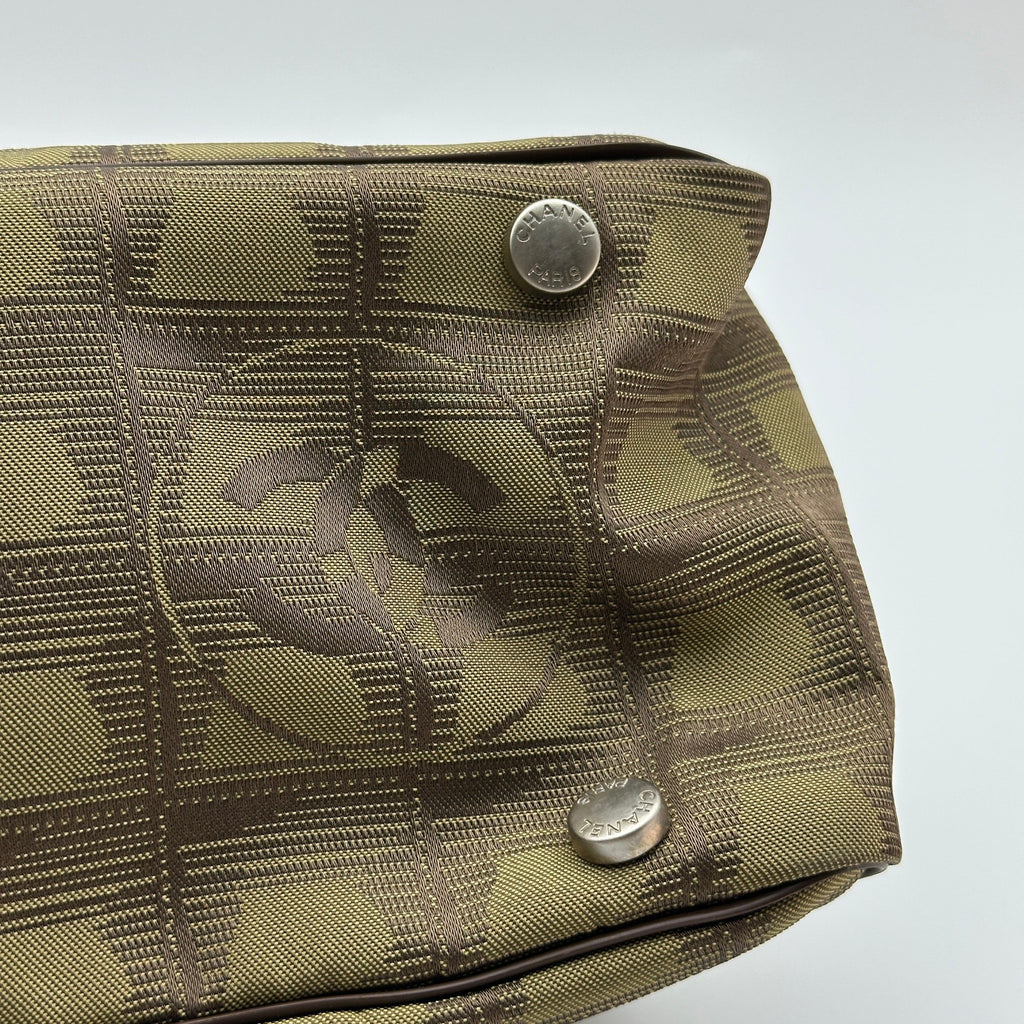 Chanel New Travel Line CC Jacquard Brown Bowling Bag