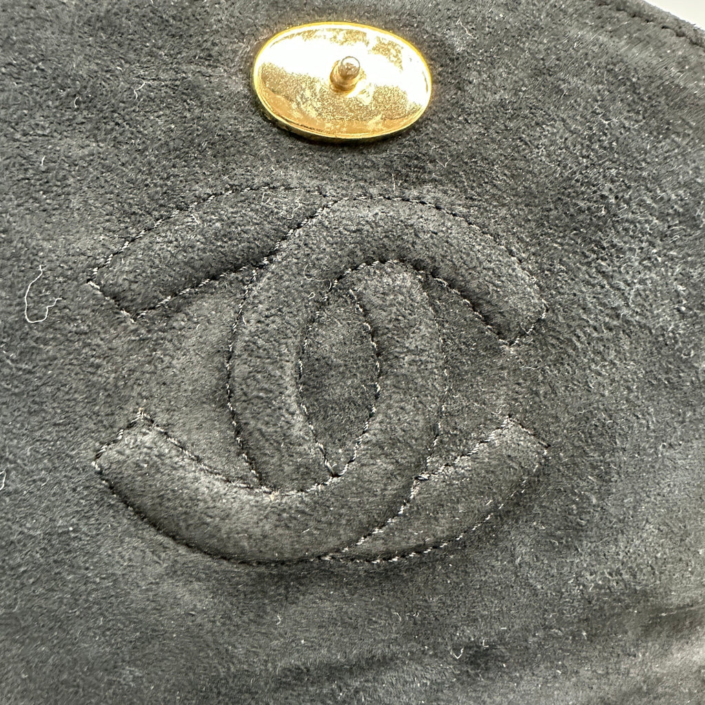 Chanel Quilted Suede Tassel Black Chain Shoulder Bag