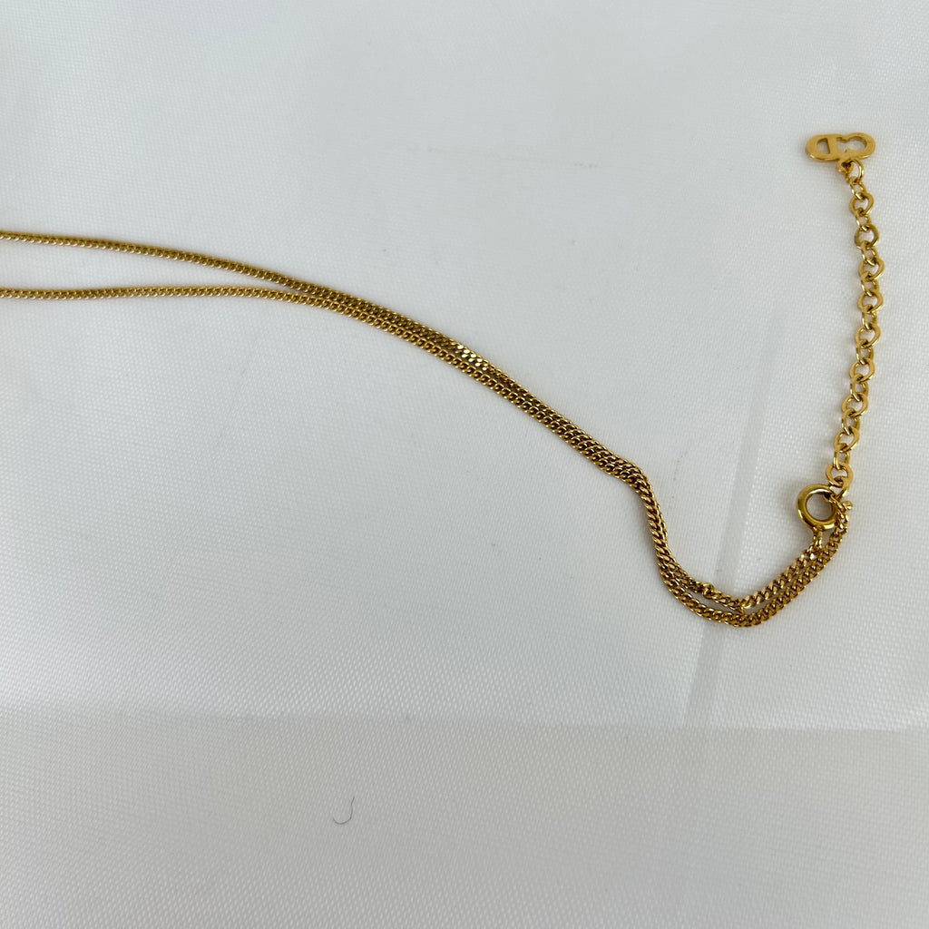 クリスチャン・ディオール Ribbon Motif ネックレス ゴールド カラー GP Rhinestone Pendant ヴィンテージ Jewelry