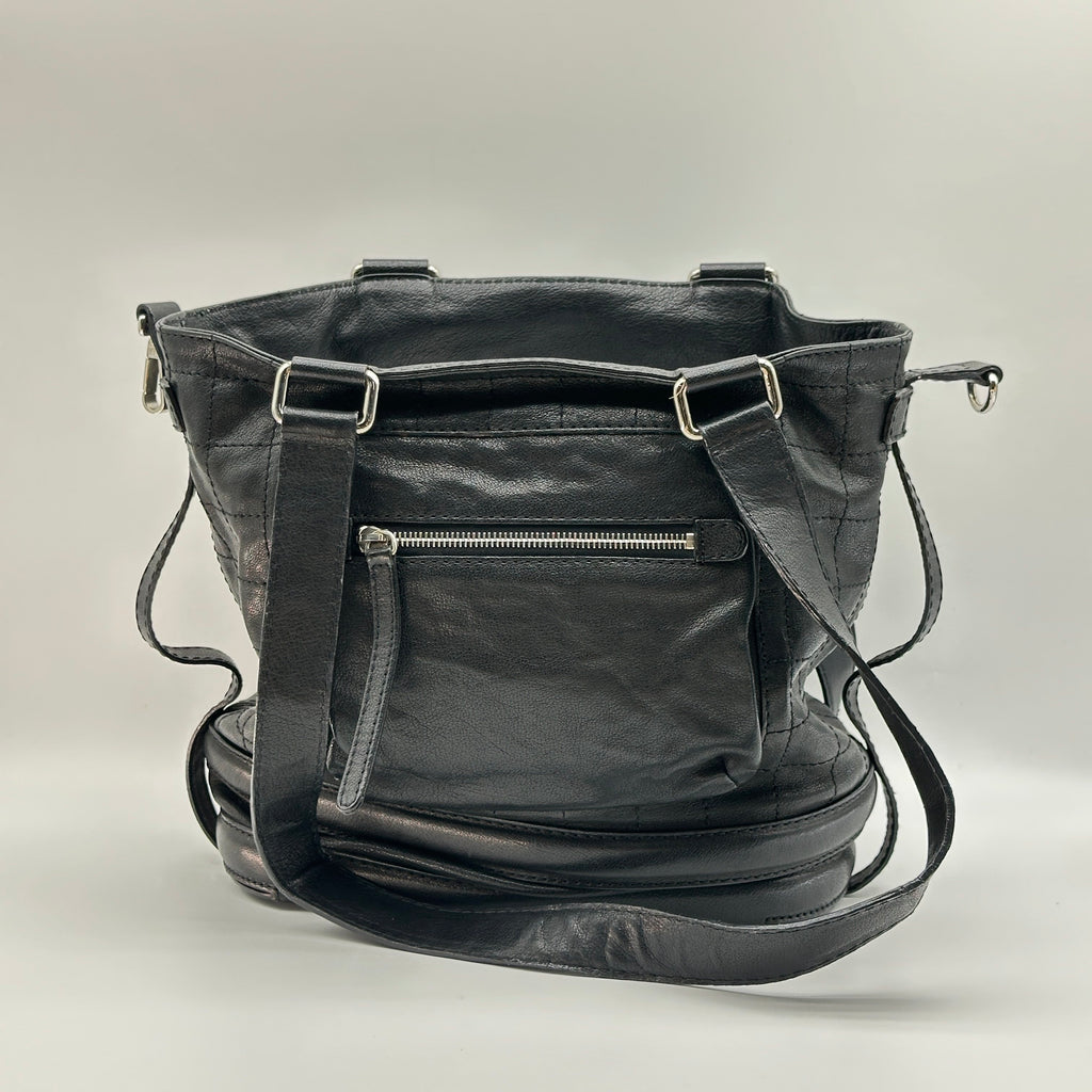 Chanel Distressed Leather CC Charm Black 2-Way Bucket Bag
