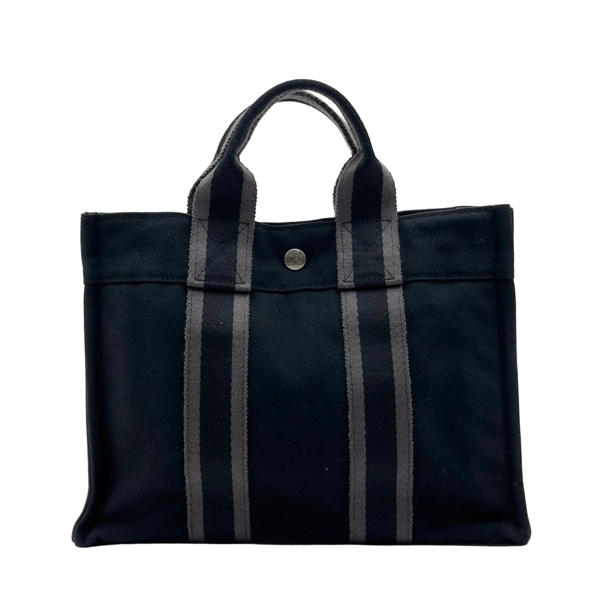 Hermes Striped Canvas Fourre Tout PM Black Tote Bag