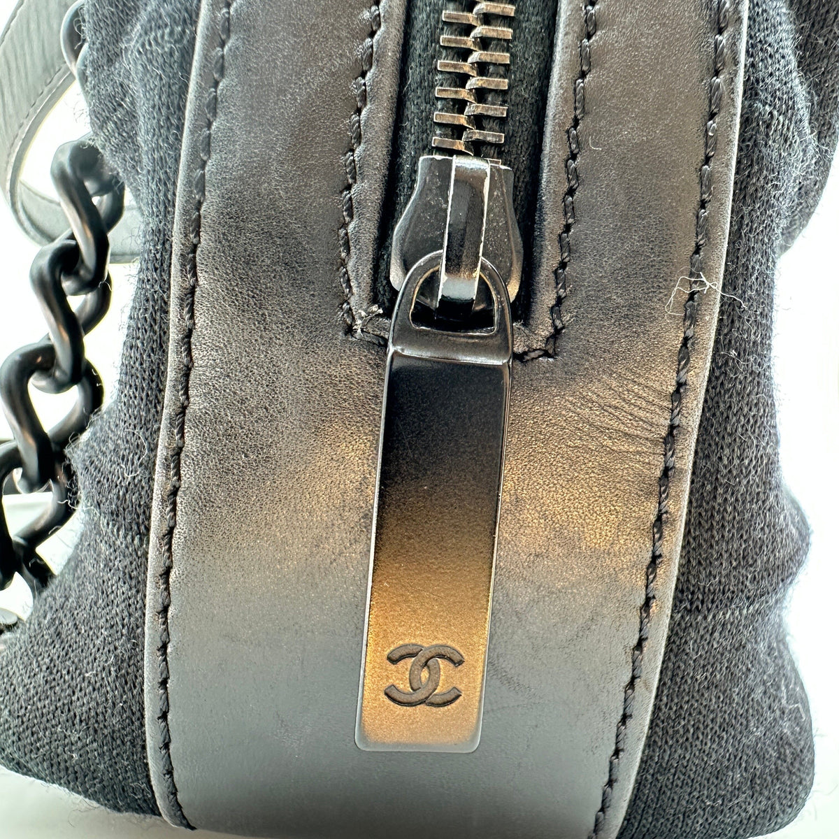 Chanel Chocolate Bar Cotton Chain Shoulder Bag Black Black Metal Fittings 7040713 7XXXXXX