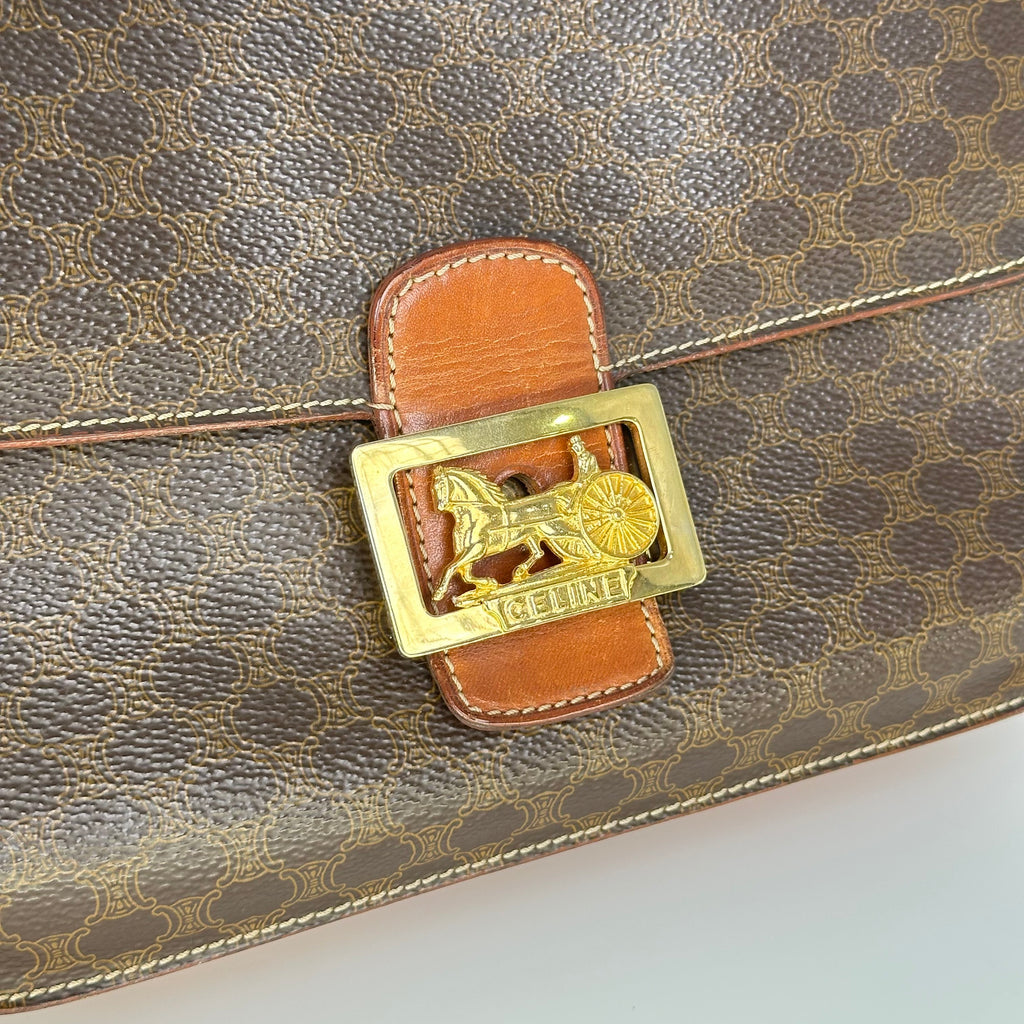 Celine Macadam Blason Triomphe Logo Horse Carriage Hardware Leather Shoulder Bag Pochette Sacoche