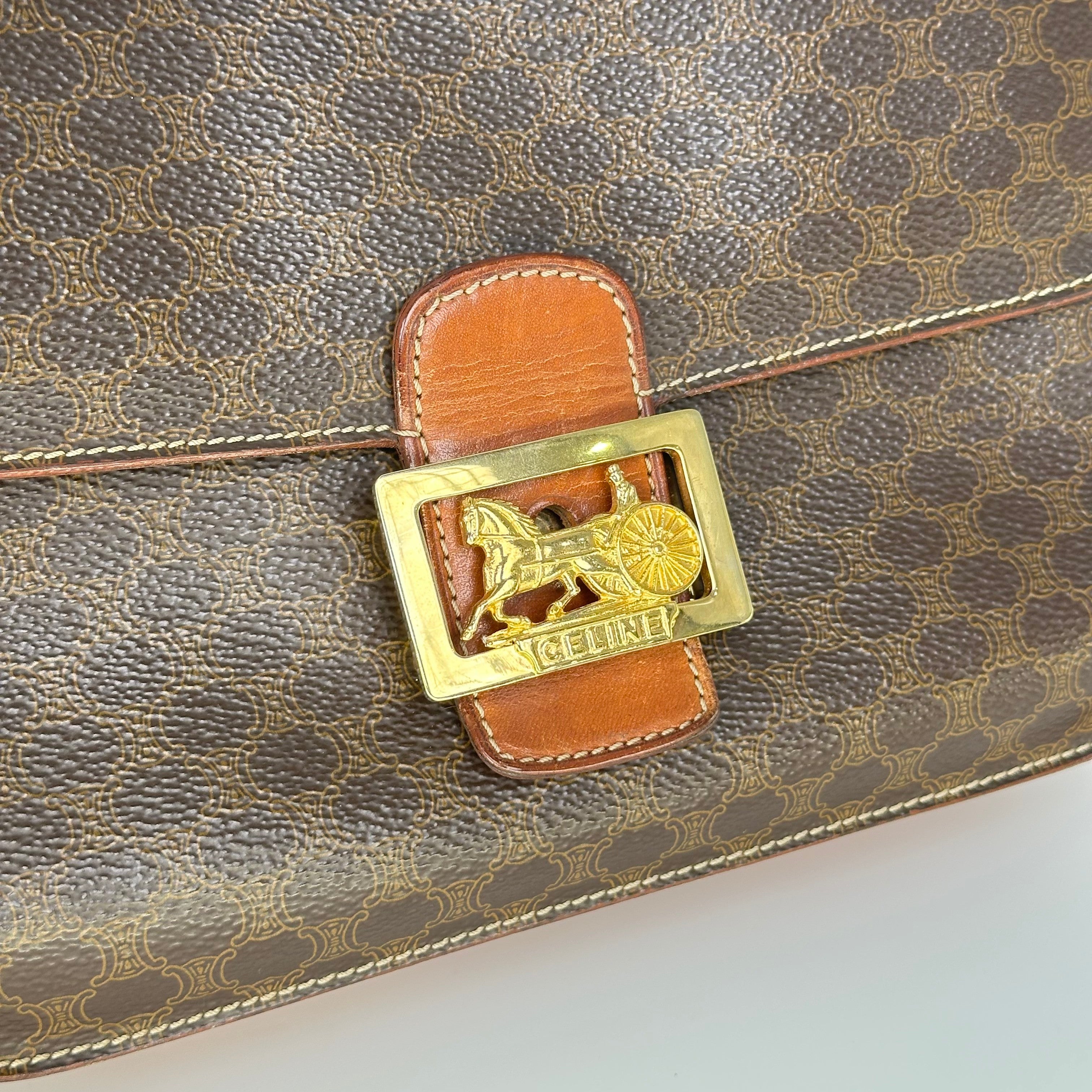 Celine Macadam Blason Triomphe Logo Horse Carriage Hardware Leather Shoulder Bag Pochette Sacoche