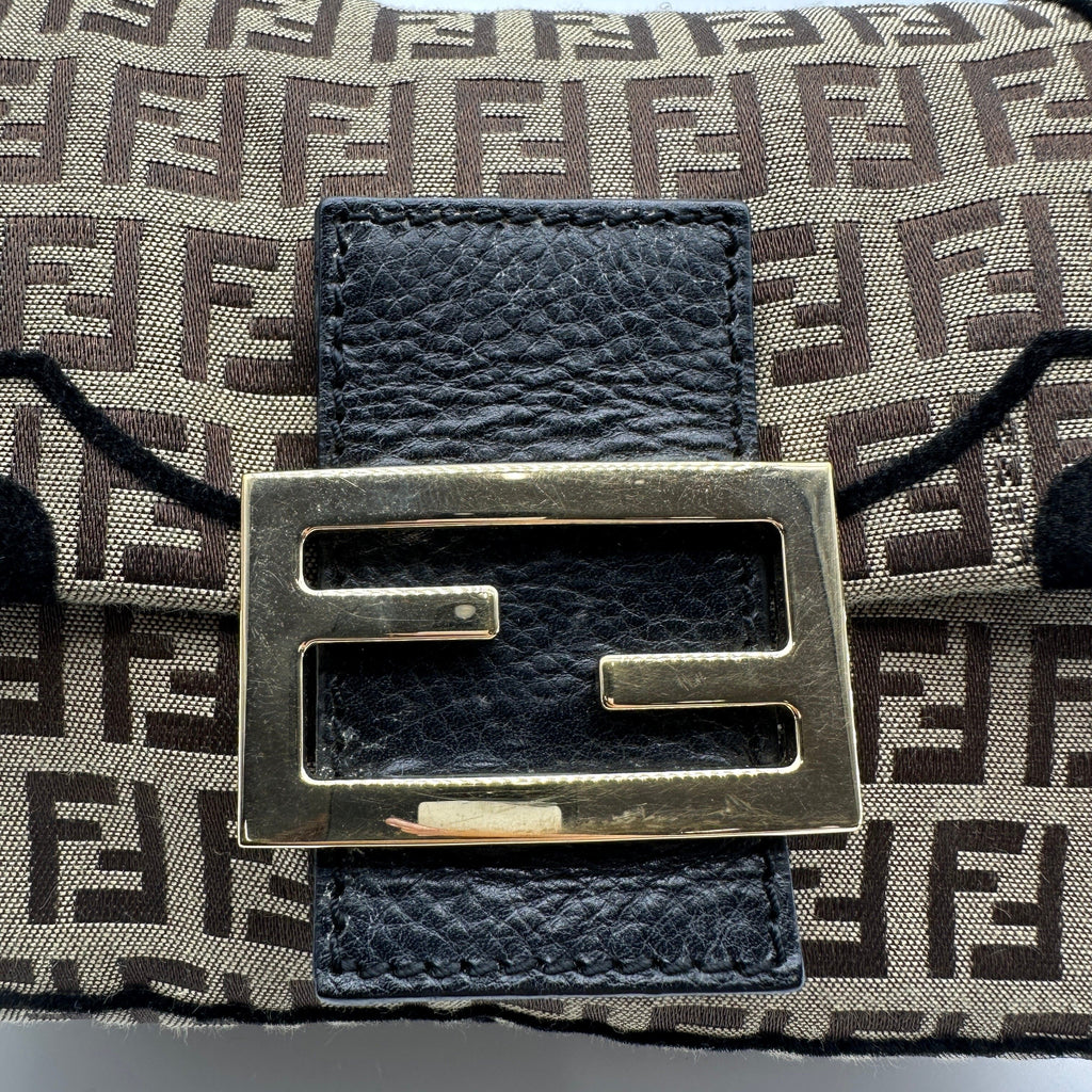 Fendi Zucchino Canvas Mamma Baguette Brown Shoulder Bag