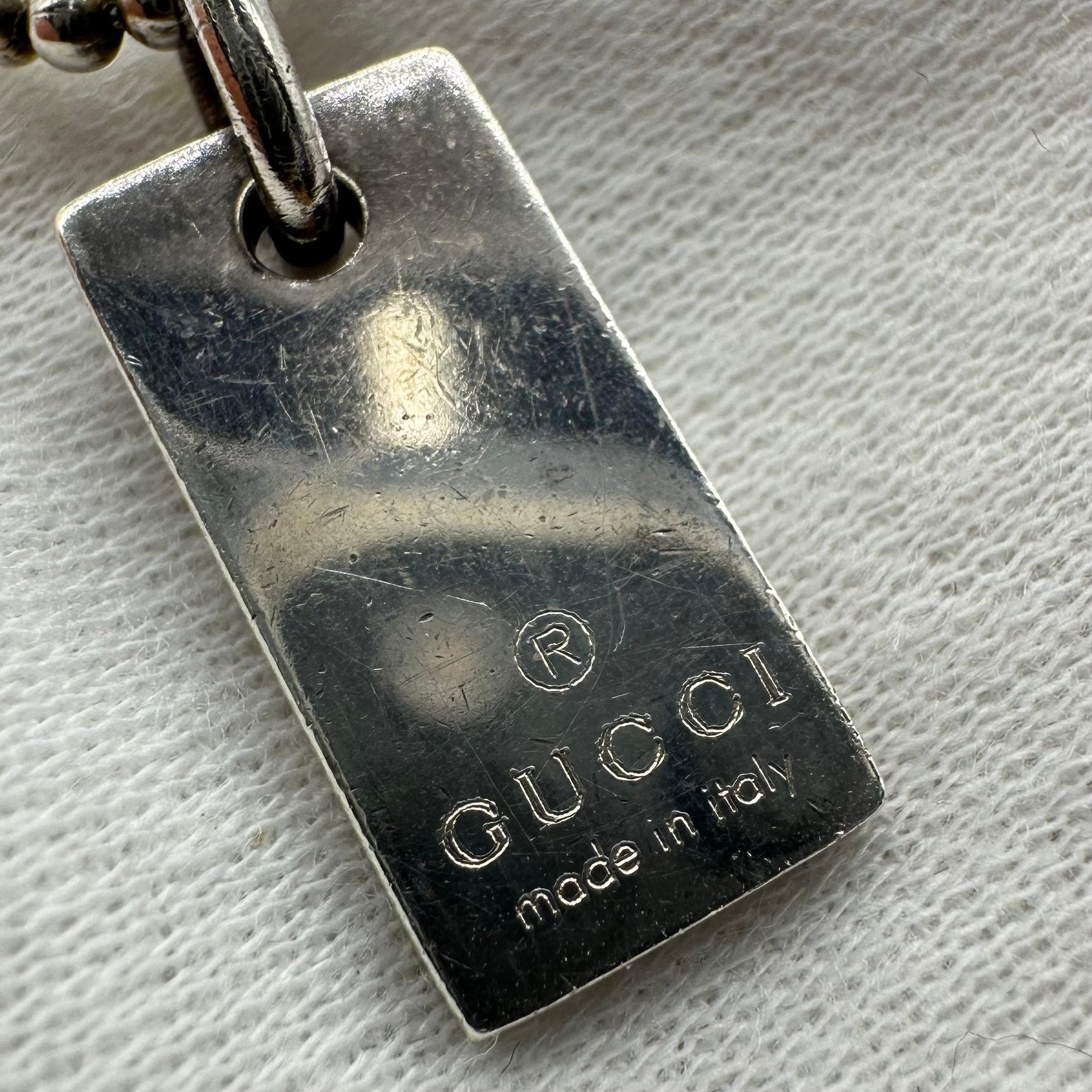 Gucci Silver Plate Ball Chain Bracelet Logo Bracelet