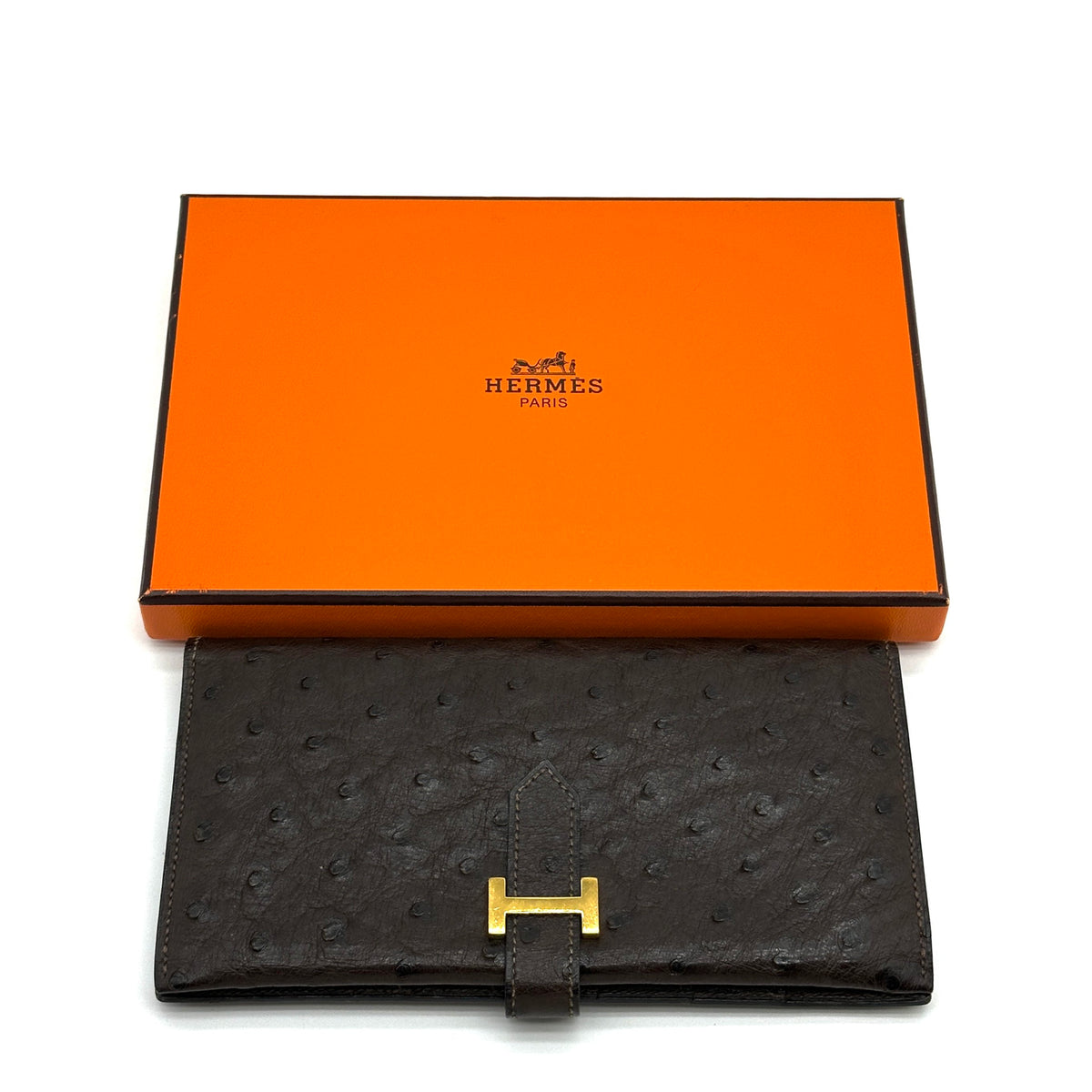 Hermes Ostrich Bearn Classic Brown Long Wallet