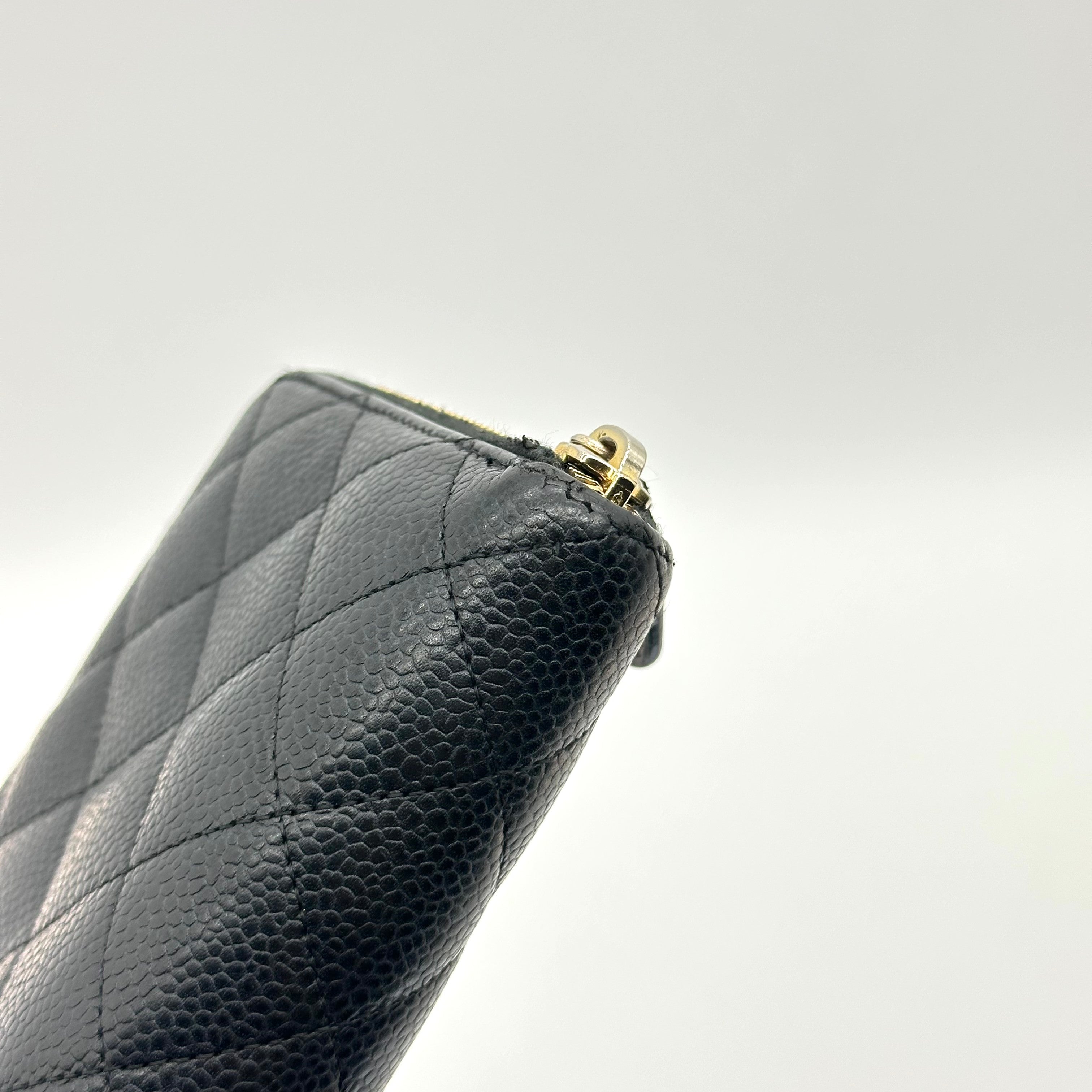 Chanel Caviar Quilted Large Gusset Zip Around Wallet Black
