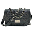 Chanel Double Chained Saddle Goatskin Leather Messenger Bag Black 21 Series