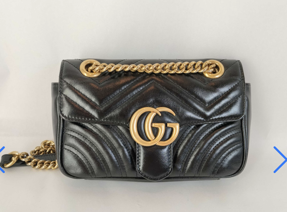 Gucci Matelassé Leather GG Marmont Black Chain Shoulder Bag