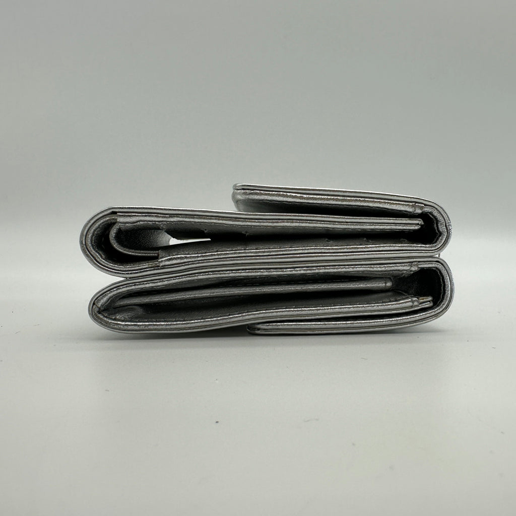 Chanel Icon Line Embossed Leather Metallic Silver Trifold Wallet