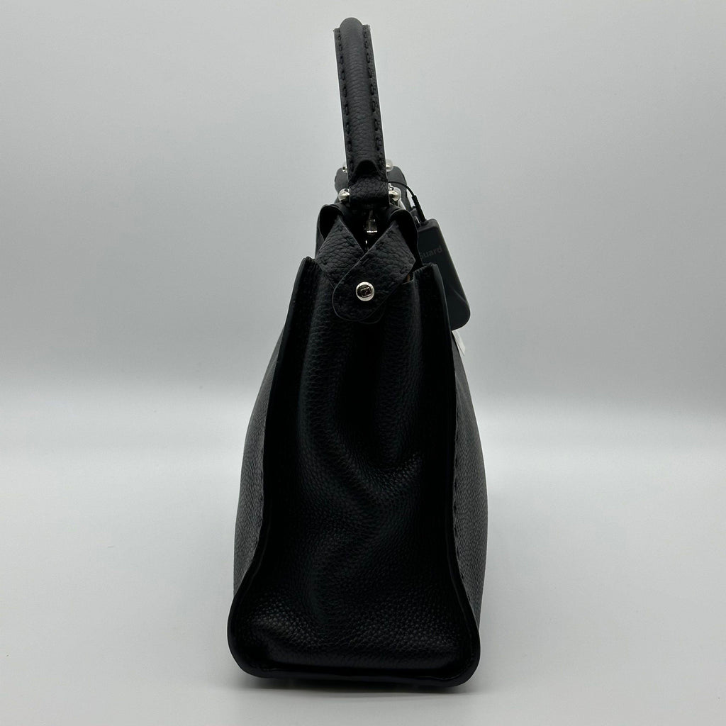 Fendi Peekaboo Regular Size Selleria Calfskin Leather 2WAY Handbag Shoulder Bag Black