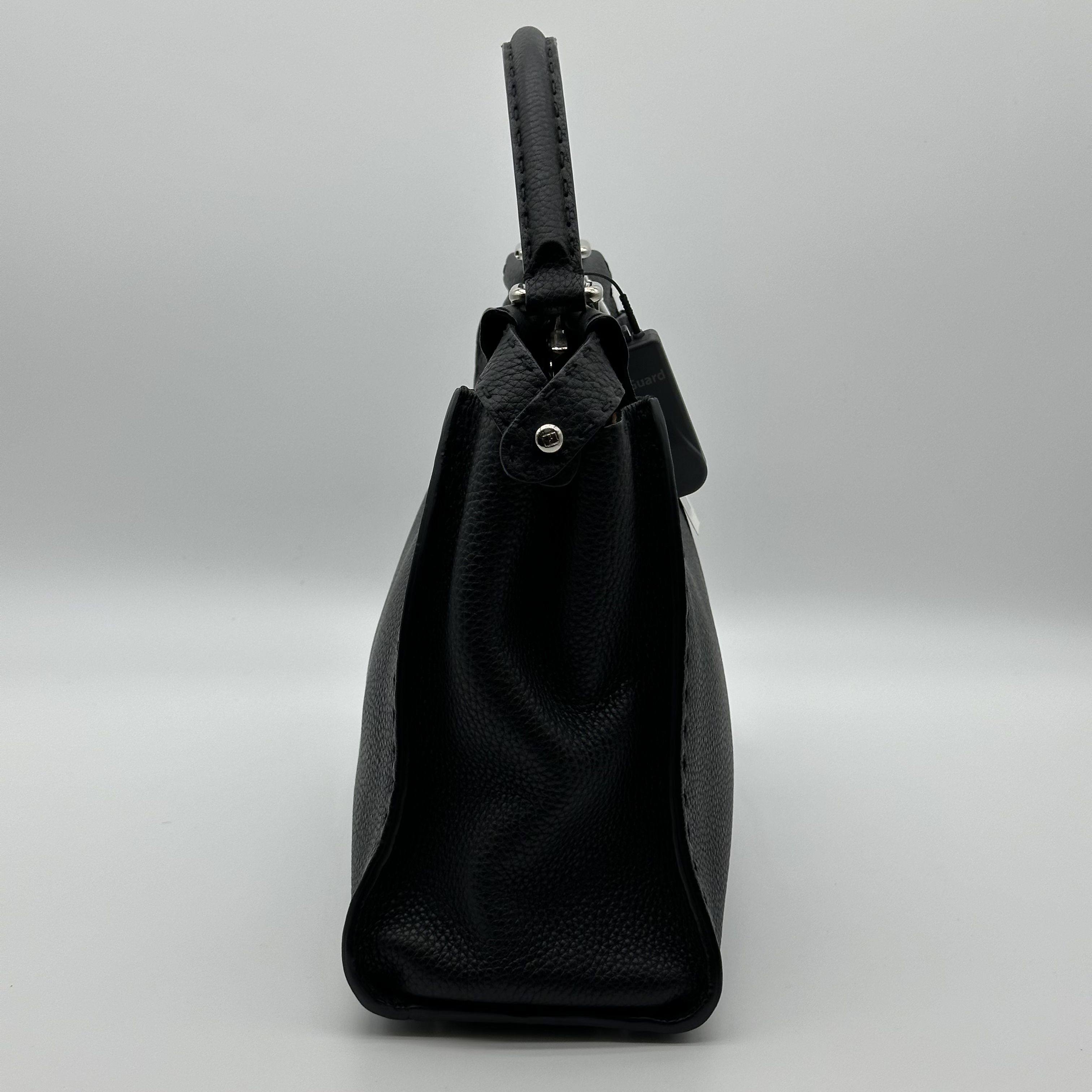Fendi Peekaboo Regular Size Selleria Calfskin Leather 2WAY Handbag Shoulder Bag Black