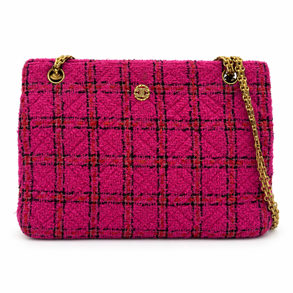 Chanel Vintage Tweed Pink Gold Chain Shoulder Bag