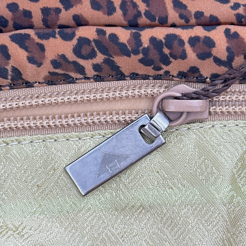 Bottega Veneta Vintage Leopard Print Triangle Logo Flap Shoulder Bag Brown