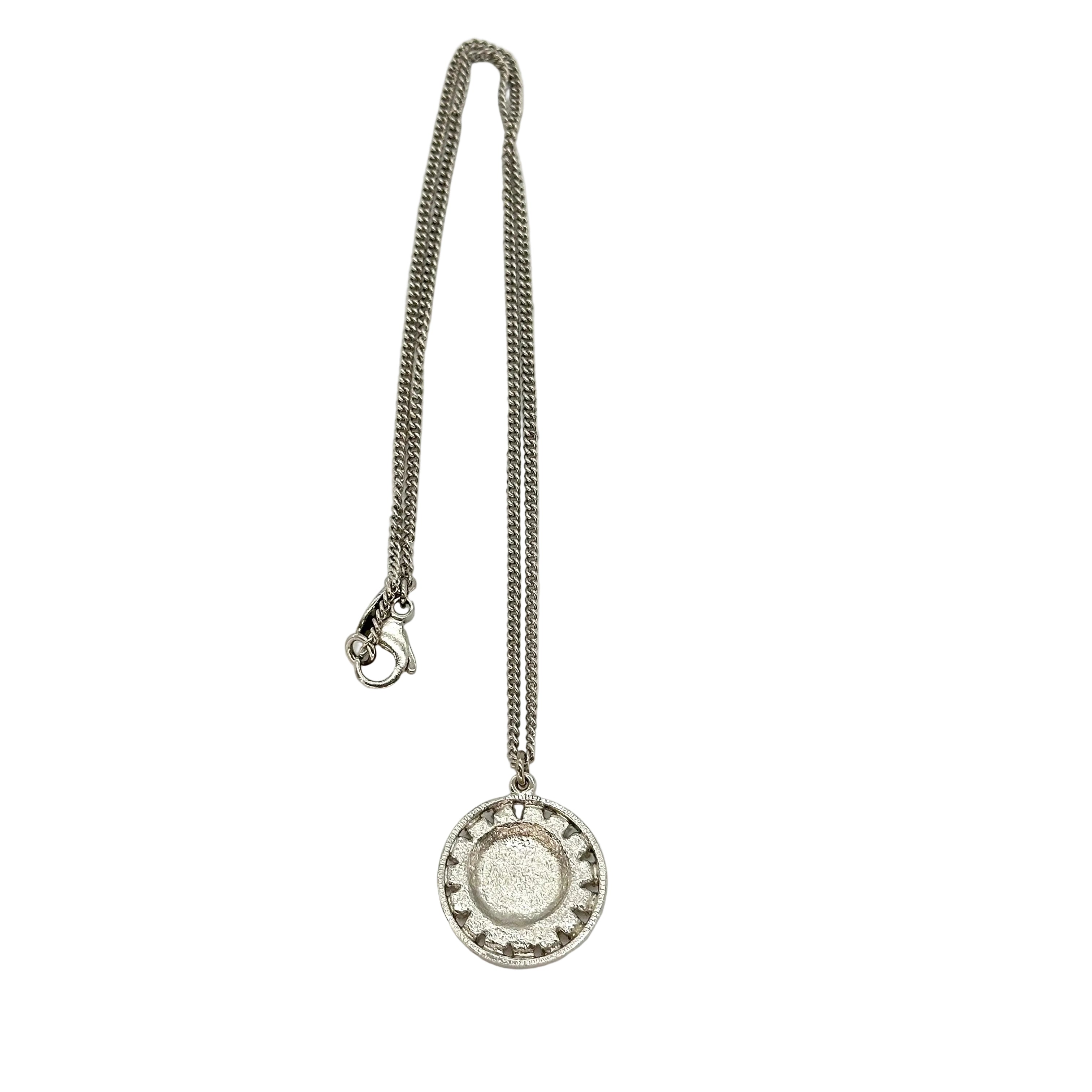 Chanel Vintage Cutout Double CC Coin Necklace Black Silver