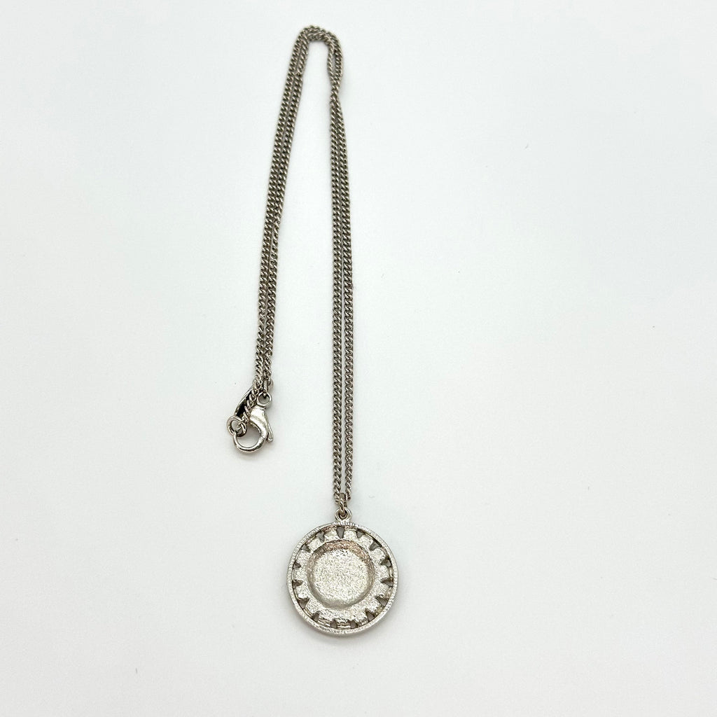 Chanel Vintage Cutout Double CC Coin Necklace Black Silver