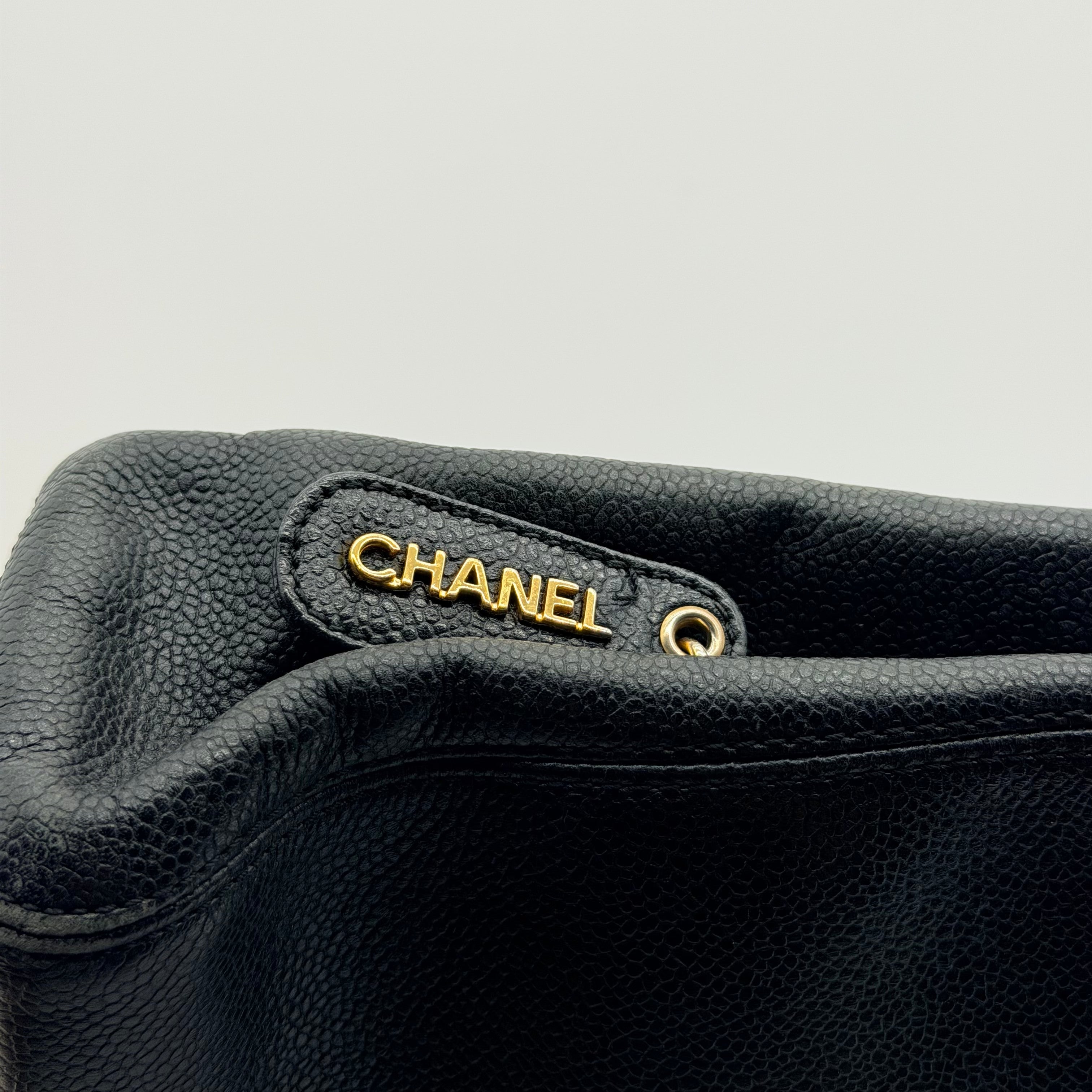 Chanel black caviar leather tote bag