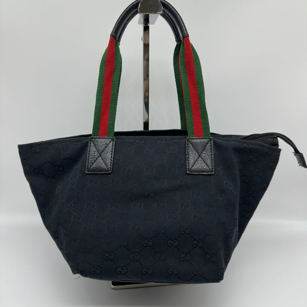 Gucci GG Canvas Leather Web Stripe Black Tote Bag