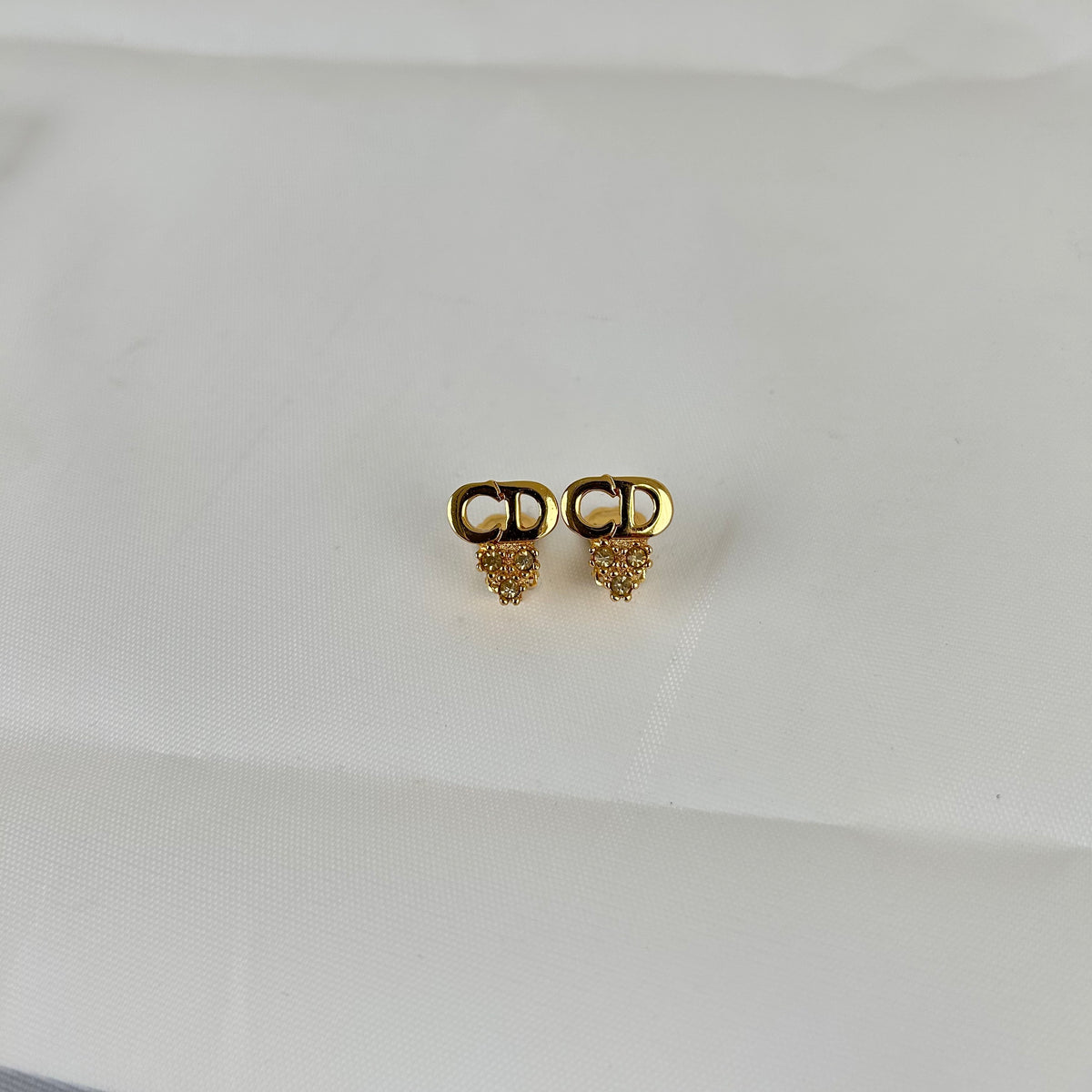 Christian Dior CD Logo Three Stone Stud Earrings Vintage