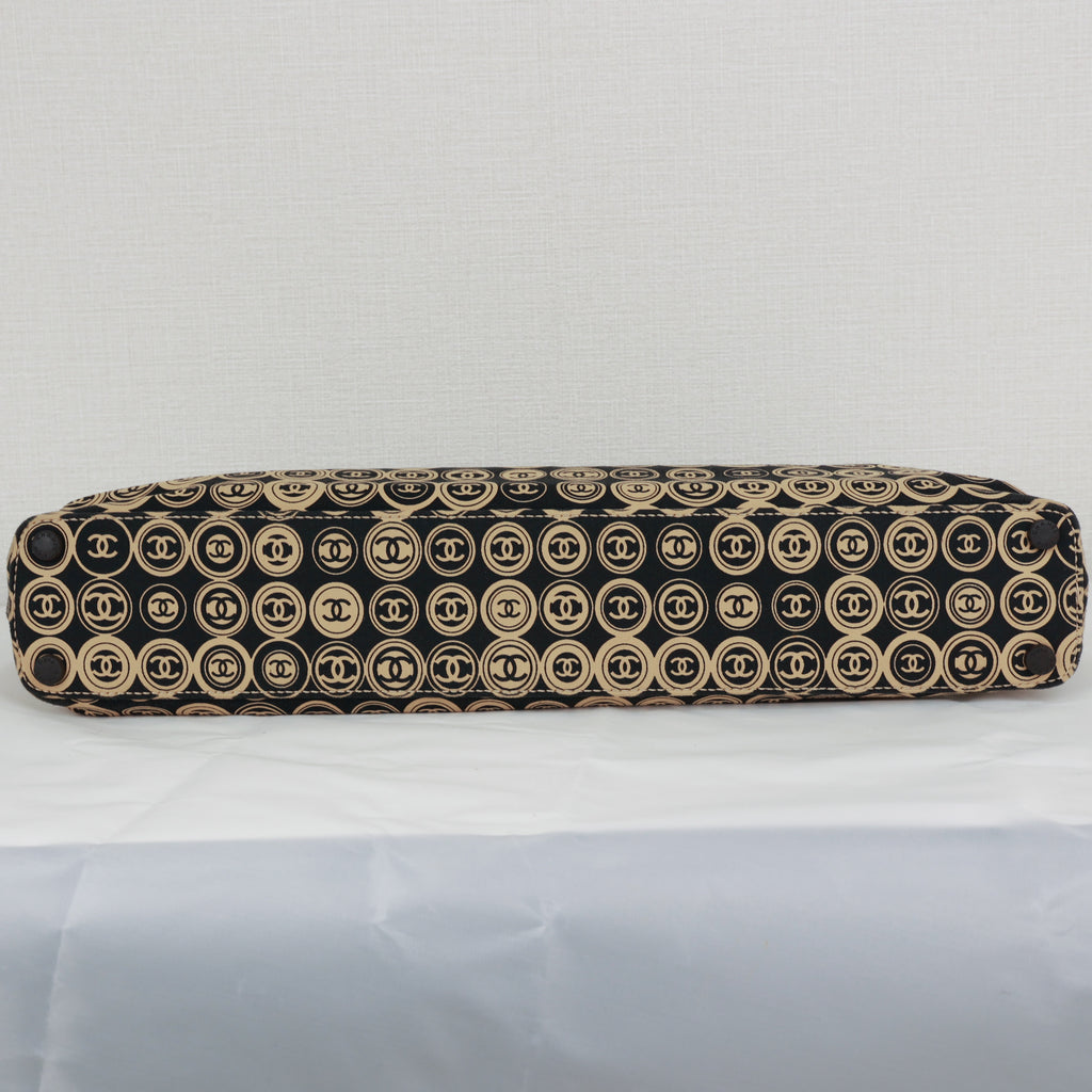 Chanel Coco Mark handbag Jersey Calfskin Printed Large Frame Handle Bag Beige Black 8 series