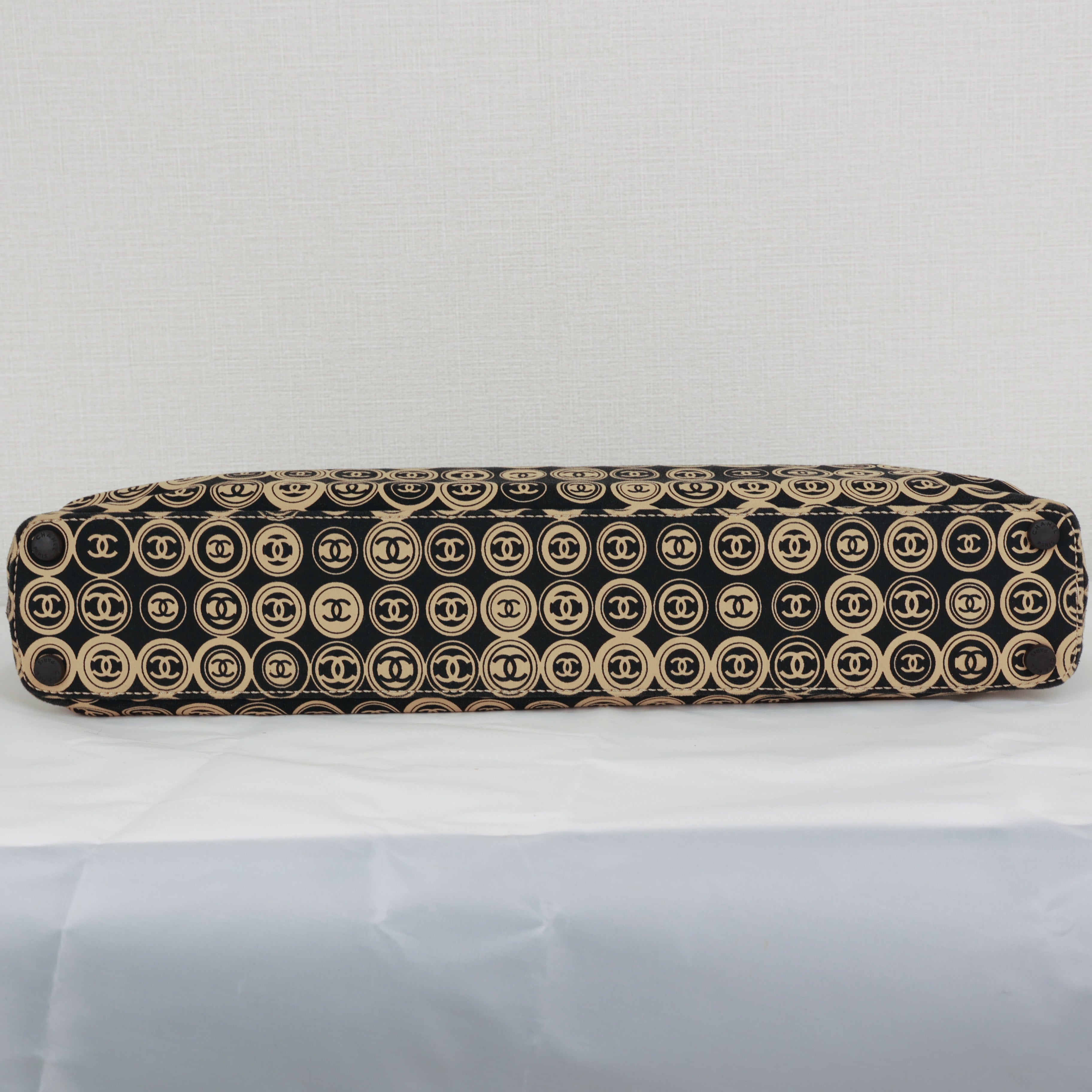 Chanel Coco Mark handbag Jersey Calfskin Printed Large Frame Handle Bag Beige Black 8 series