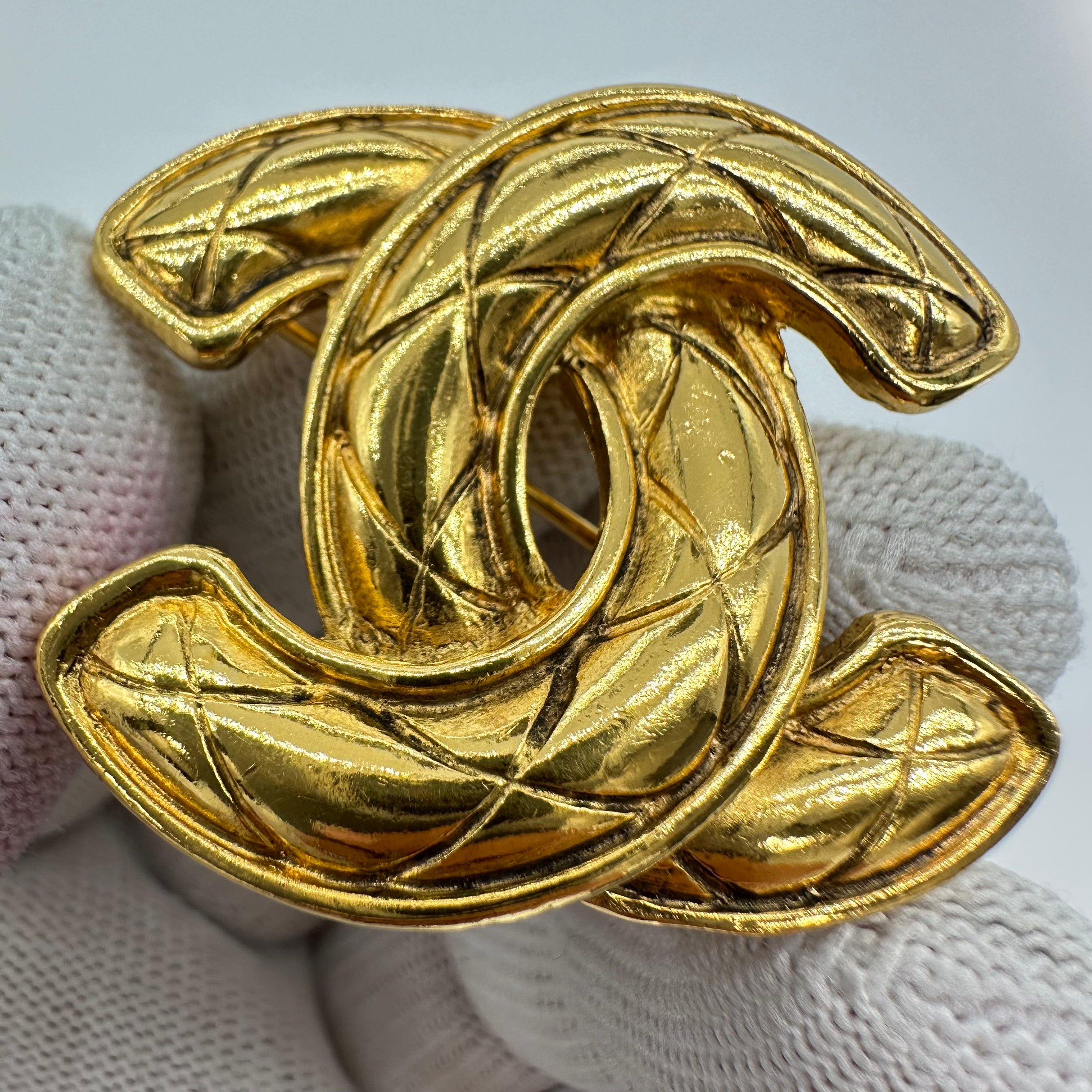 CHANEL Gold Quilted CC Brooch