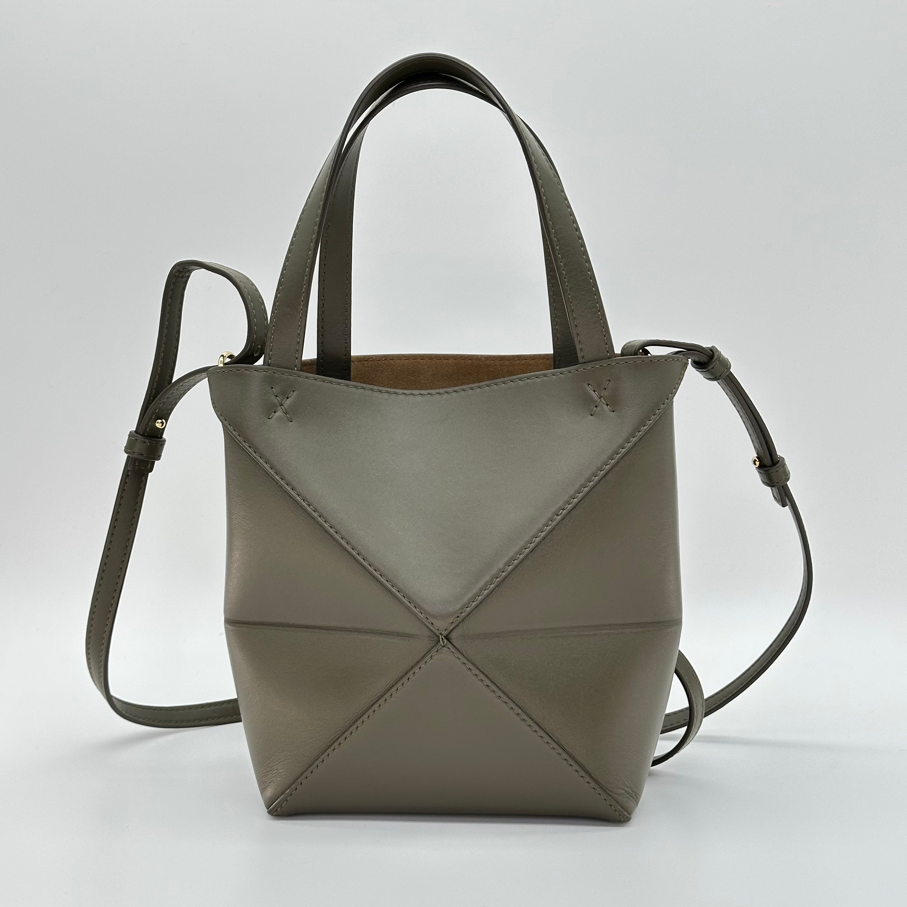 LOEWE Green Mini Leather Puzzle Fold Tote Bag 2WAY