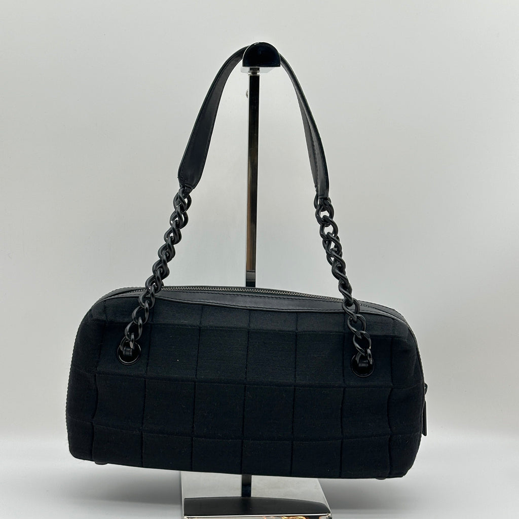 Chanel Chocolate Bar Cotton Chain Shoulder Bag Black Black Metal Fittings 7040713 7XXXXXX