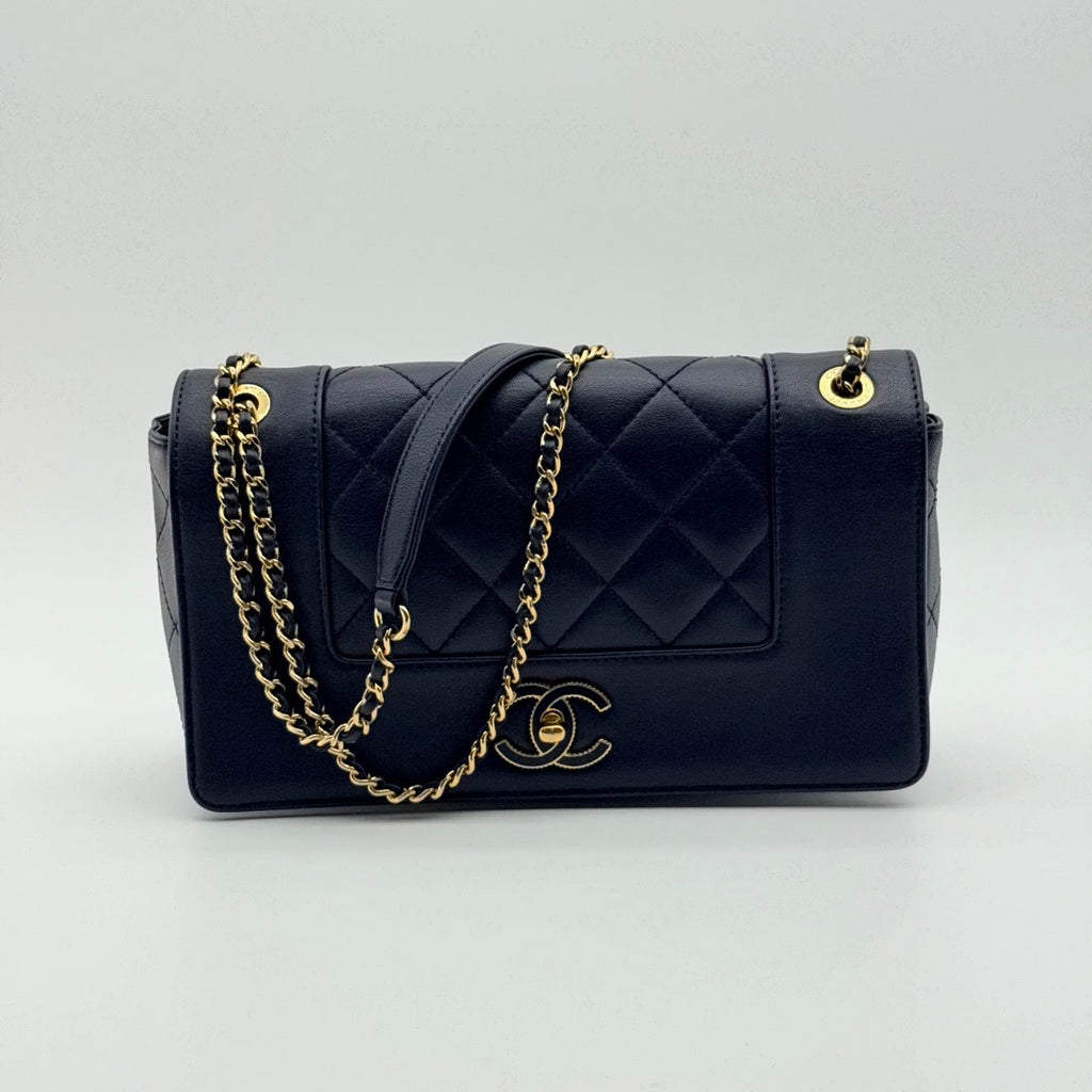 Chanel Black Quilted Sheepskin Leather Mademoiselle Vintage Flap Bag