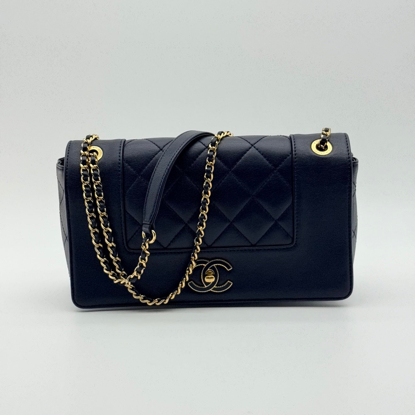 Chanel Black Quilted Sheepskin Leather Mademoiselle Vintage Flap Bag