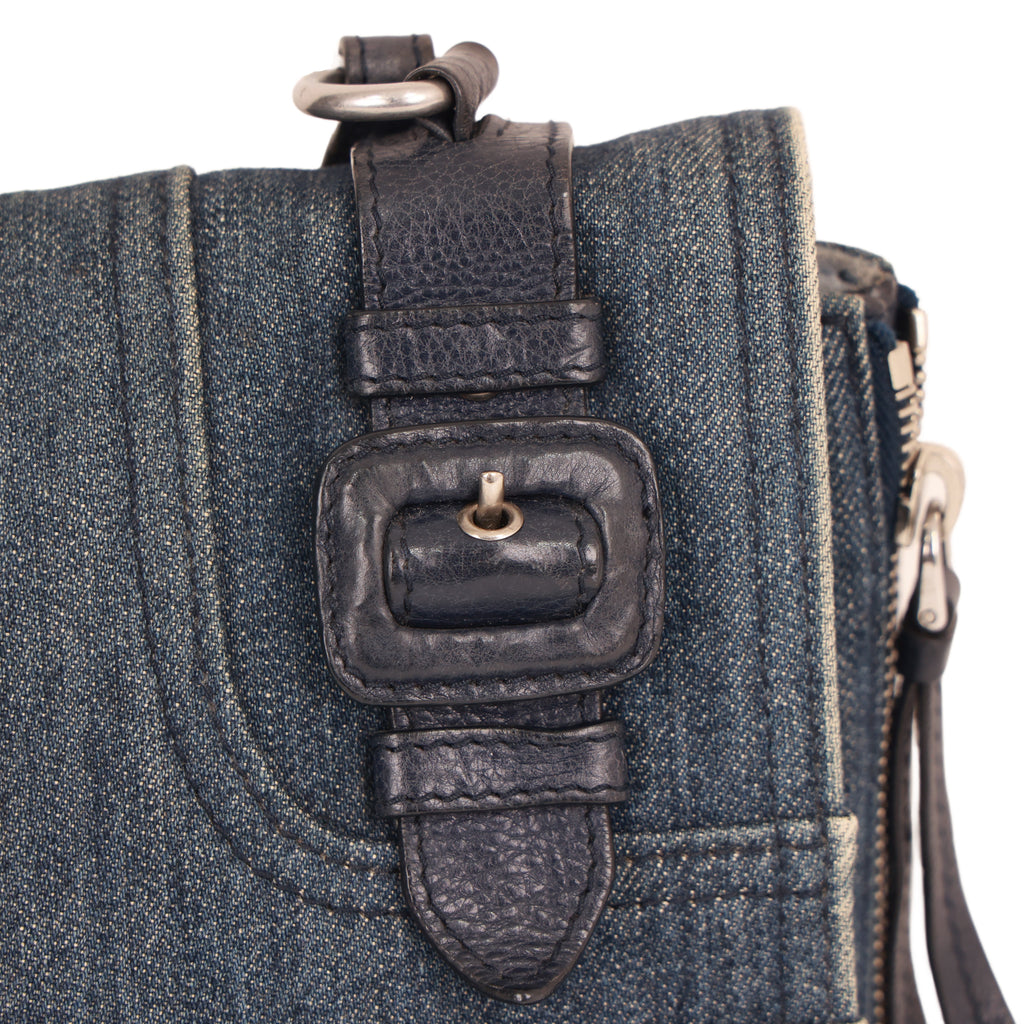 Prada 데님 가죽 숄더 크로스바디 백 더블 벨트 디테일