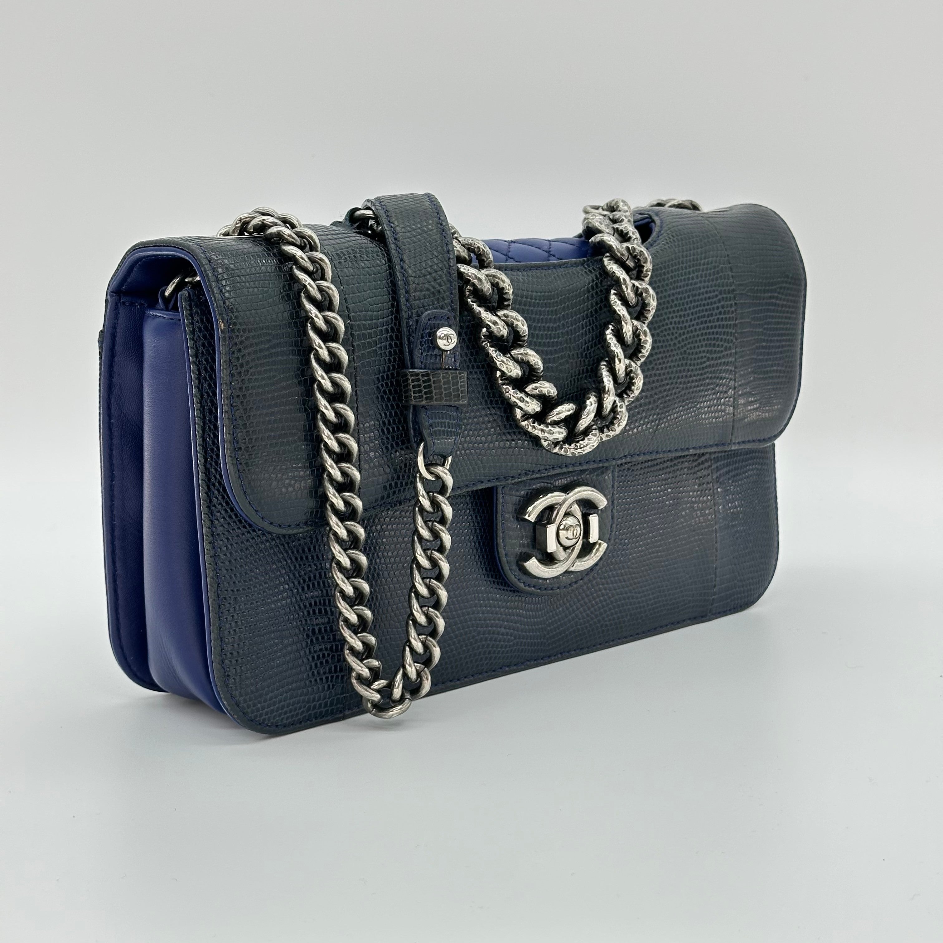 Chanel Blue Lizard Medium Perfect Edge Double Flap Bag production 17 Series