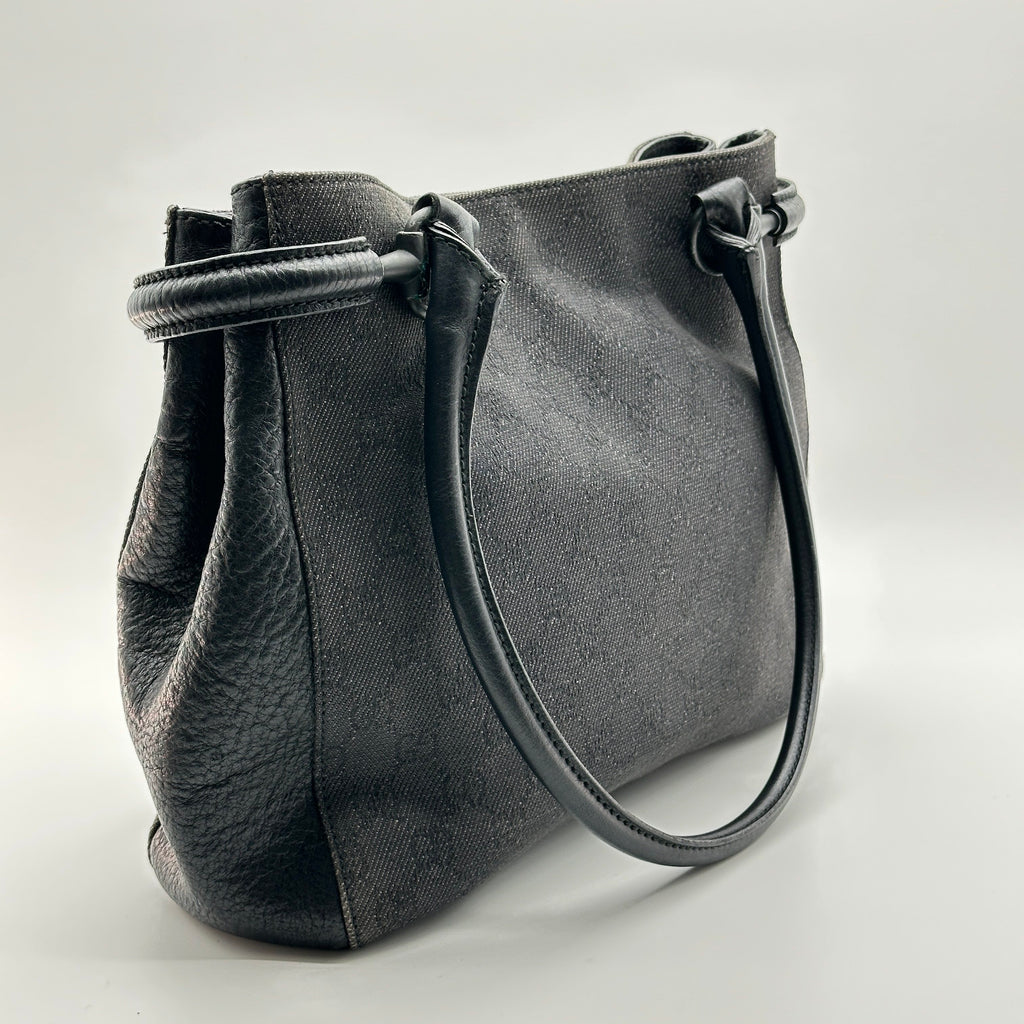 gucci gg canvas leather tote bag vintage top handle black