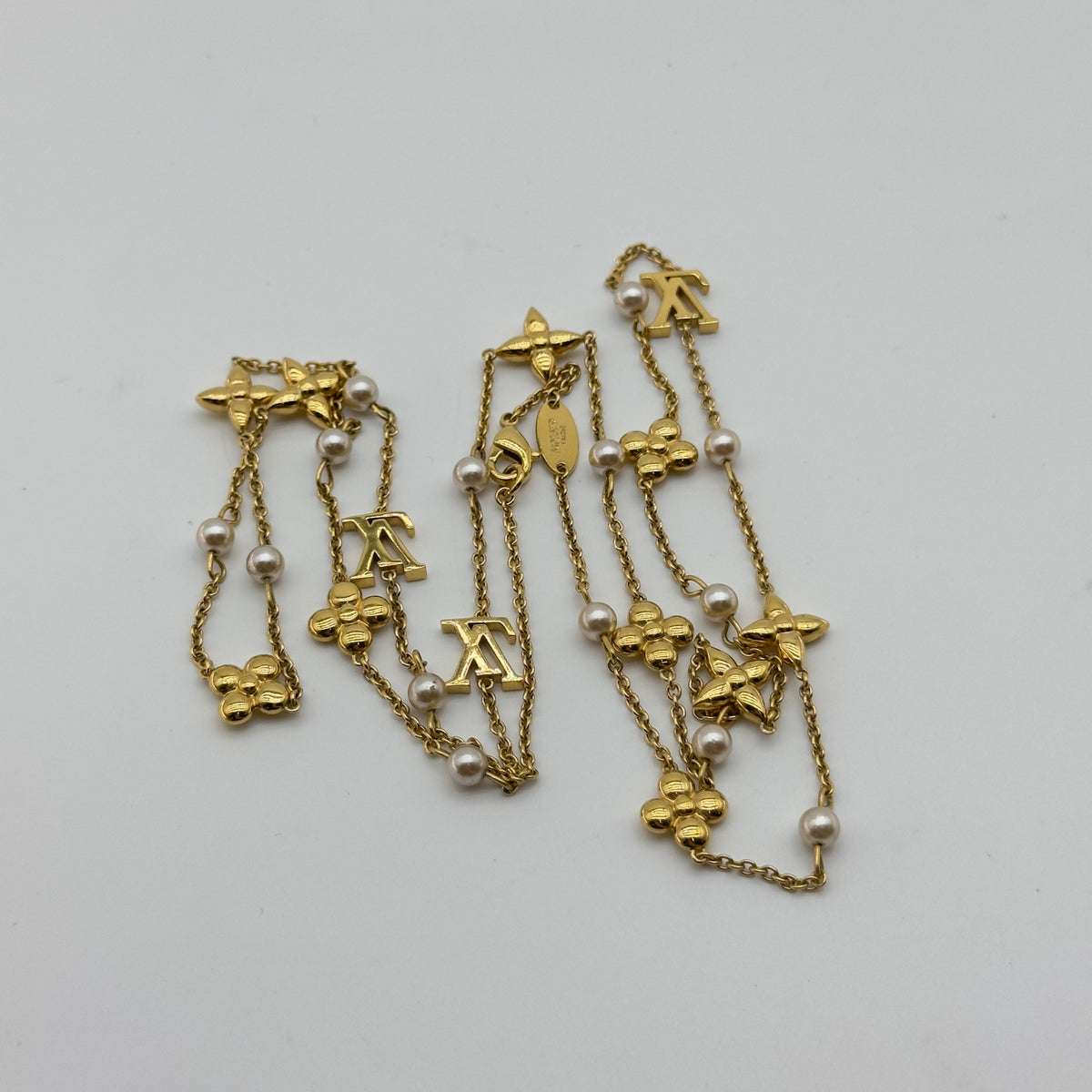 Louis Vuitton Gold Pearl Monogram Charm Necklace
