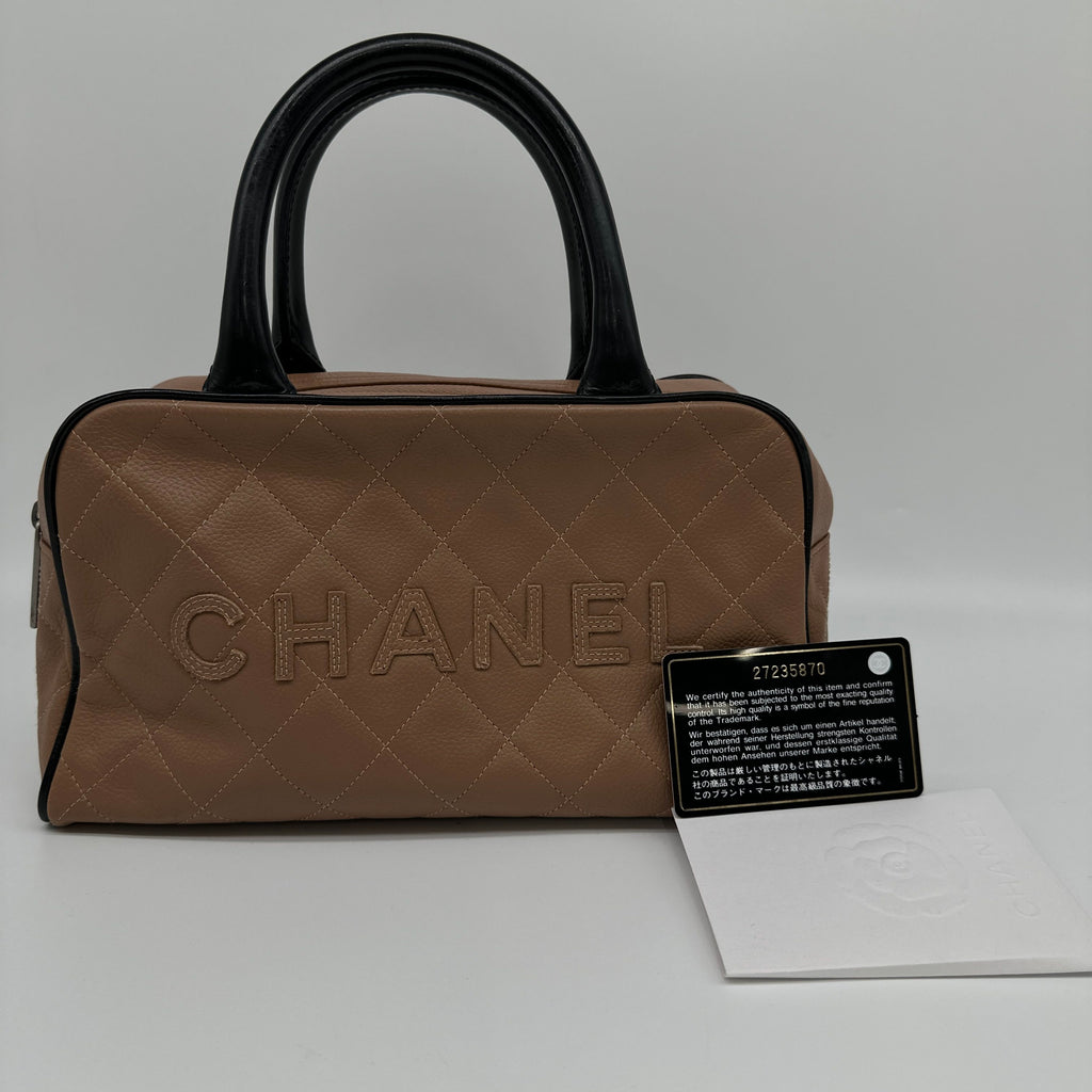 Chanel Quilted Caviar Leather Logo Embossed Brown Boston Bag