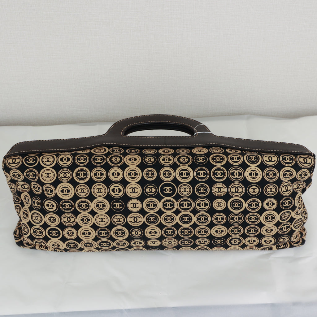 Chanel Coco Mark handbag Jersey Calfskin Printed Large Frame Handle Bag Beige Black 8 series