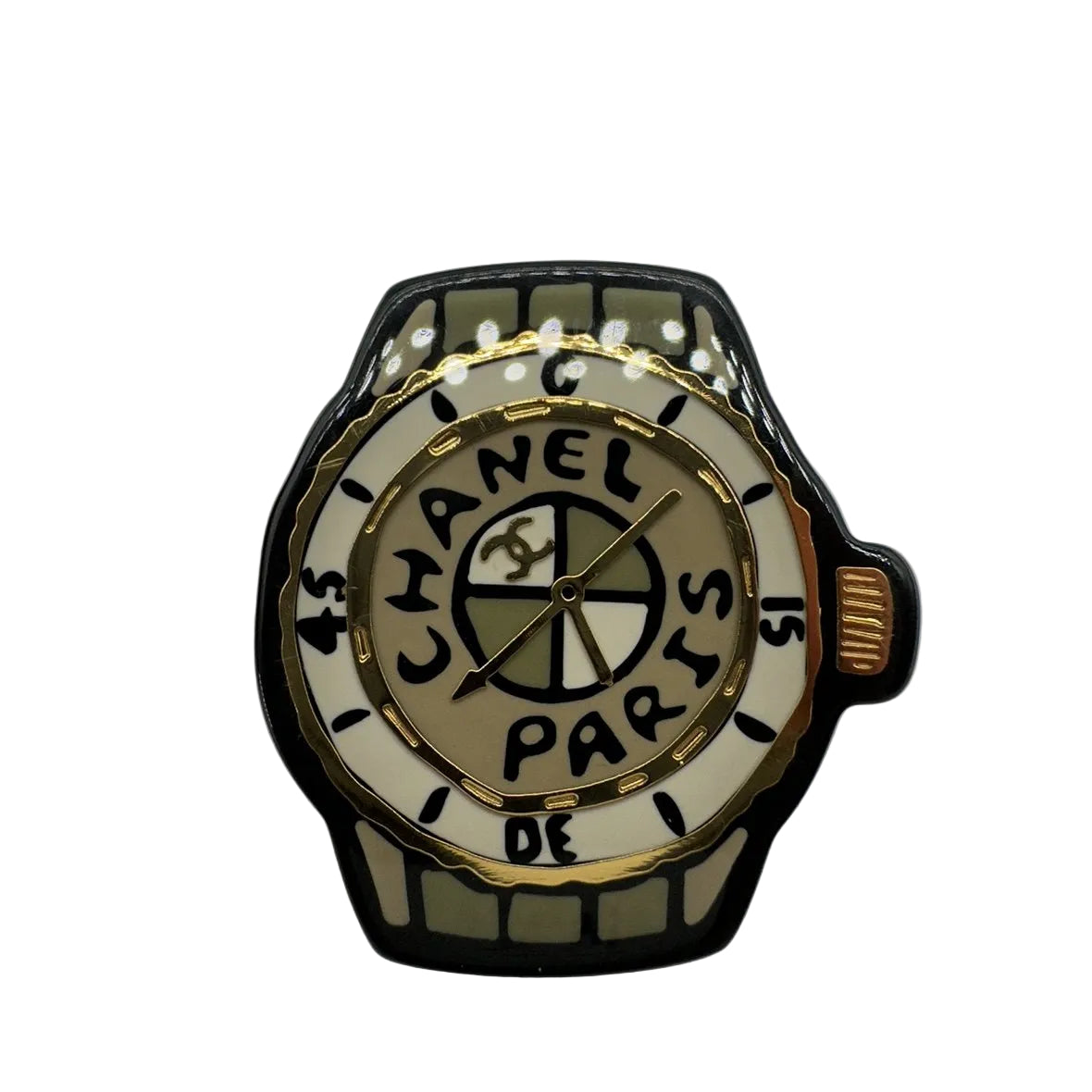 Chanel Watch Motif Gold-Tone Round Brooch